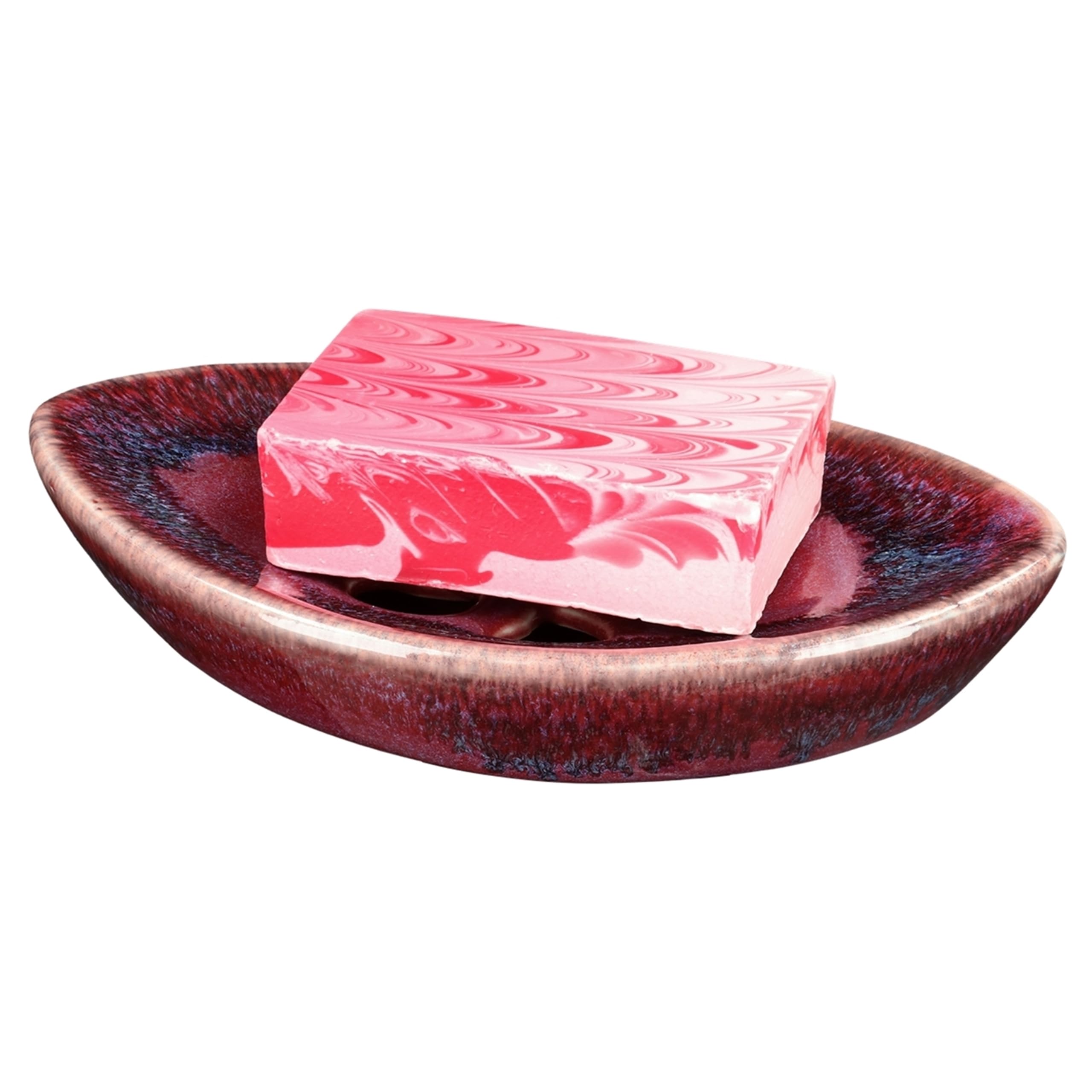 Ceramic Soap Dish with Self Draining Tray - Elegant Purple Bar Soap Holder for Bathroom, Kitchen & Shower - Perfect for Sink Countertops, Vanities and Spa Decor
