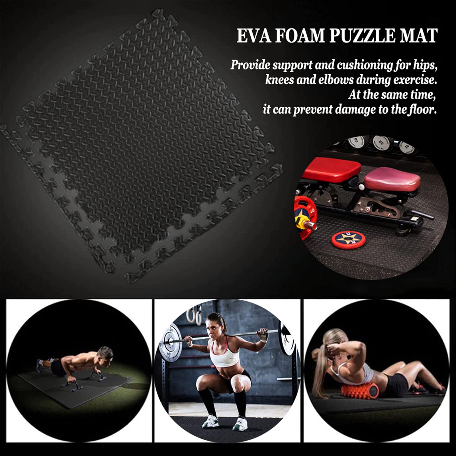 Interlocking EVA Foam Puzzle Exercise Mats - 32pc Black Gym Flooring for Fitness, Sports & Workouts | Non-Slip Floor Protector & Cushioning Mat | Ideal for Home Gyms, Yoga Studios & Play Areas