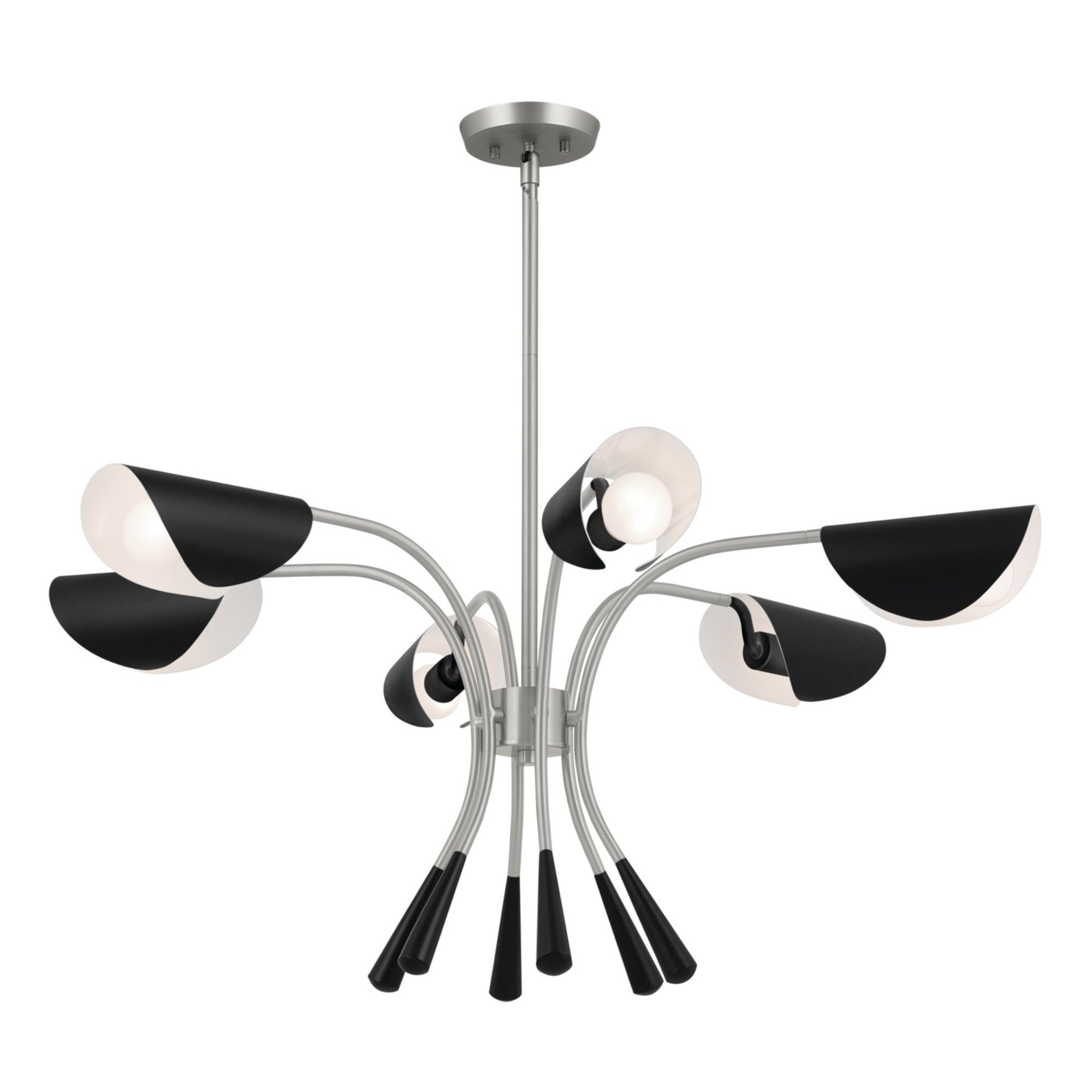 Arcus 39-inch 6-Light Modern Chandelier with Satin Nickel Finish & Black Shade - Perfect for Dining Room, Bedroom, or Entryway Lighting