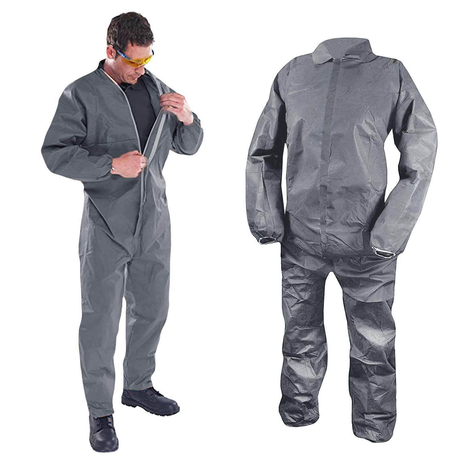 EZGOODZ Gray 50 GSM Disposable Coveralls for Men & Women - Polypropylene Hazmat Suit, Protective Workwear, Paint Suit | Ideal for Construction, Painting, Cleaning & Chemical Protection