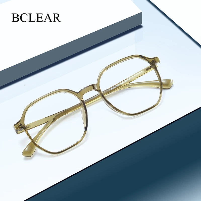 Bclear Unisex Full Rim Polygon TR90 Titanium Eyeglasses Frame 90303 - Lightweight & Durable Glasses for Work, Reading & Fashion