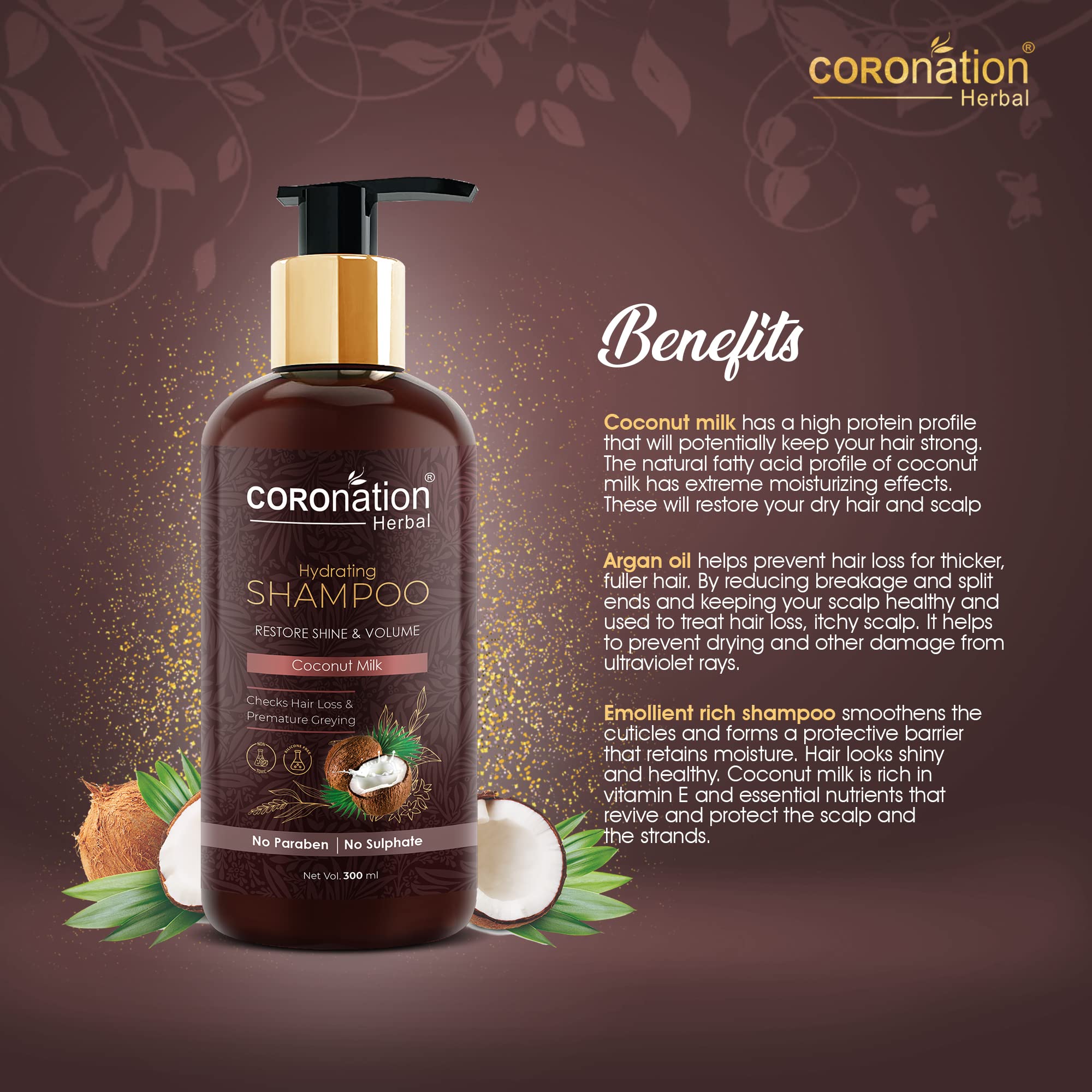 Organic Coconut Milk Shampoo for Men & Women - Hydrating & Frizz Control Hair Care | Restores Shine, Volume & Smoothness | Anti-Dandruff Scalp Treatment | Prevents Hair Fall & Split Ends | Perfect for Dry, Damaged Hair & Daily Use