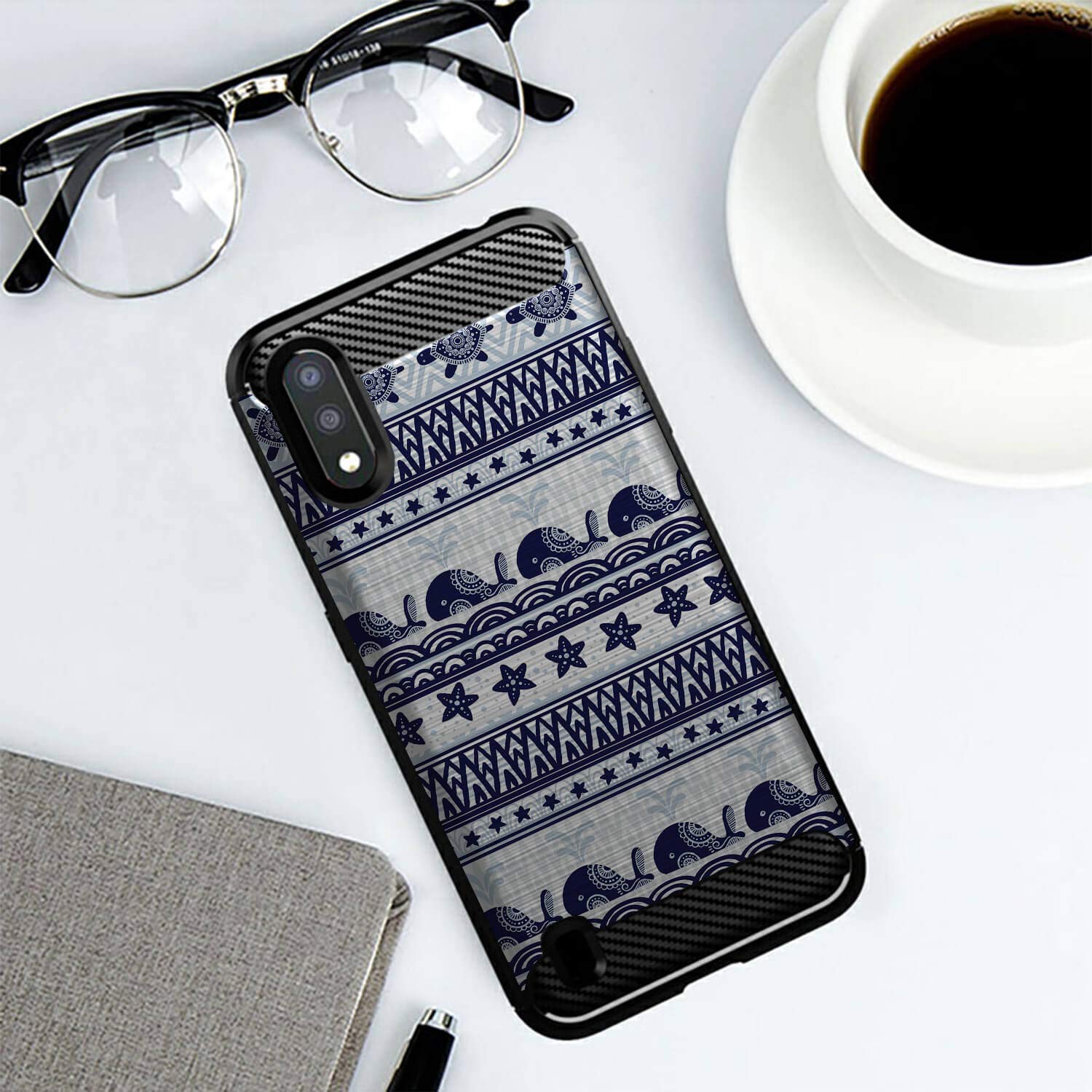 Samsung Galaxy A01 Case - Slim Black Flexible TPU Cover with Shock Protection | Whale Sea Tribal Design | Perfect for Daily Use, Travel & Outdoor Activities