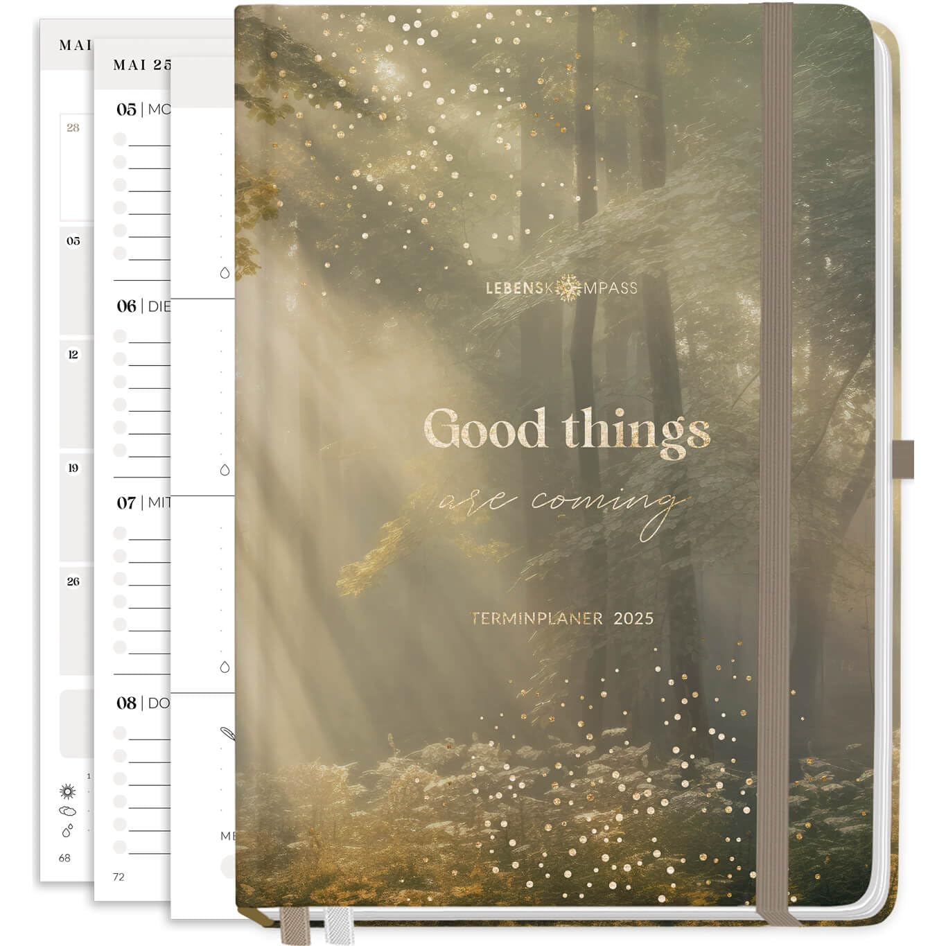 2025 Lebenskompass A5 Forest Hardcover Planner - Weekly & Appointment Calendar with Elegant Foil Embossing - Perfect for Office, School & Personal Organization