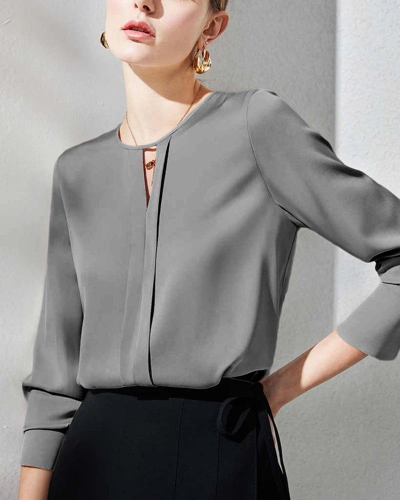 Luxury Women's Silk Blouse with Side Slit - Elegant Satin Shirt for Office, Party & Special Occasions