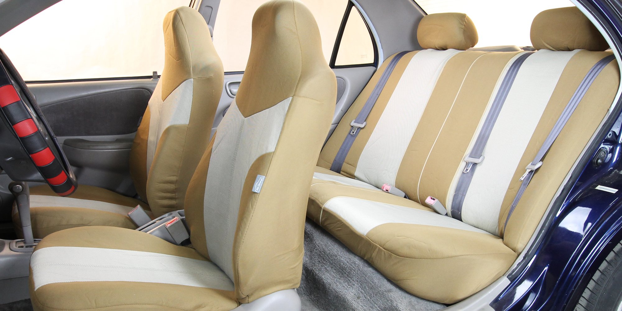 FH Group Universal 1-Piece Car Seat Covers - Premium Beige Twill Fabric, Front Split Bench & Rear Seat Protection | Airbag Compatible, Non-Slip Grip for SUVs & Sedans | Perfect for Daily Commutes, Road Trips & Family Protection