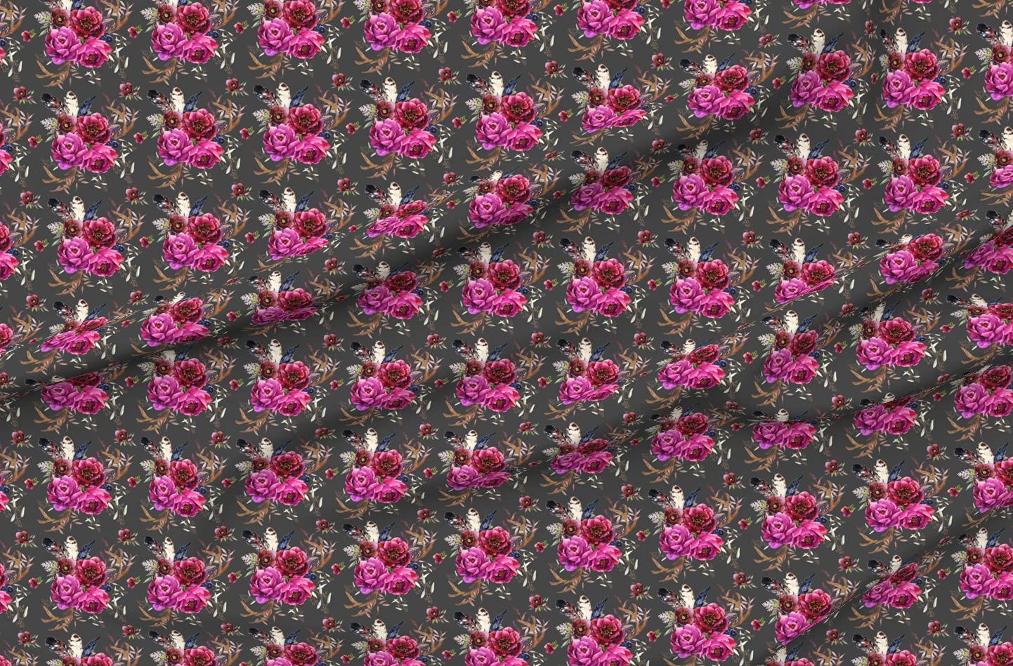 Bohemian Holiday Gray Boho Feather Purple Floral Printed Minky Fabric by The Yard - Soft Sewing Material for Baby Blankets, Quilt Backing & Plush Toys - Perfect for DIY Crafts, Home Decor and Wedding Projects