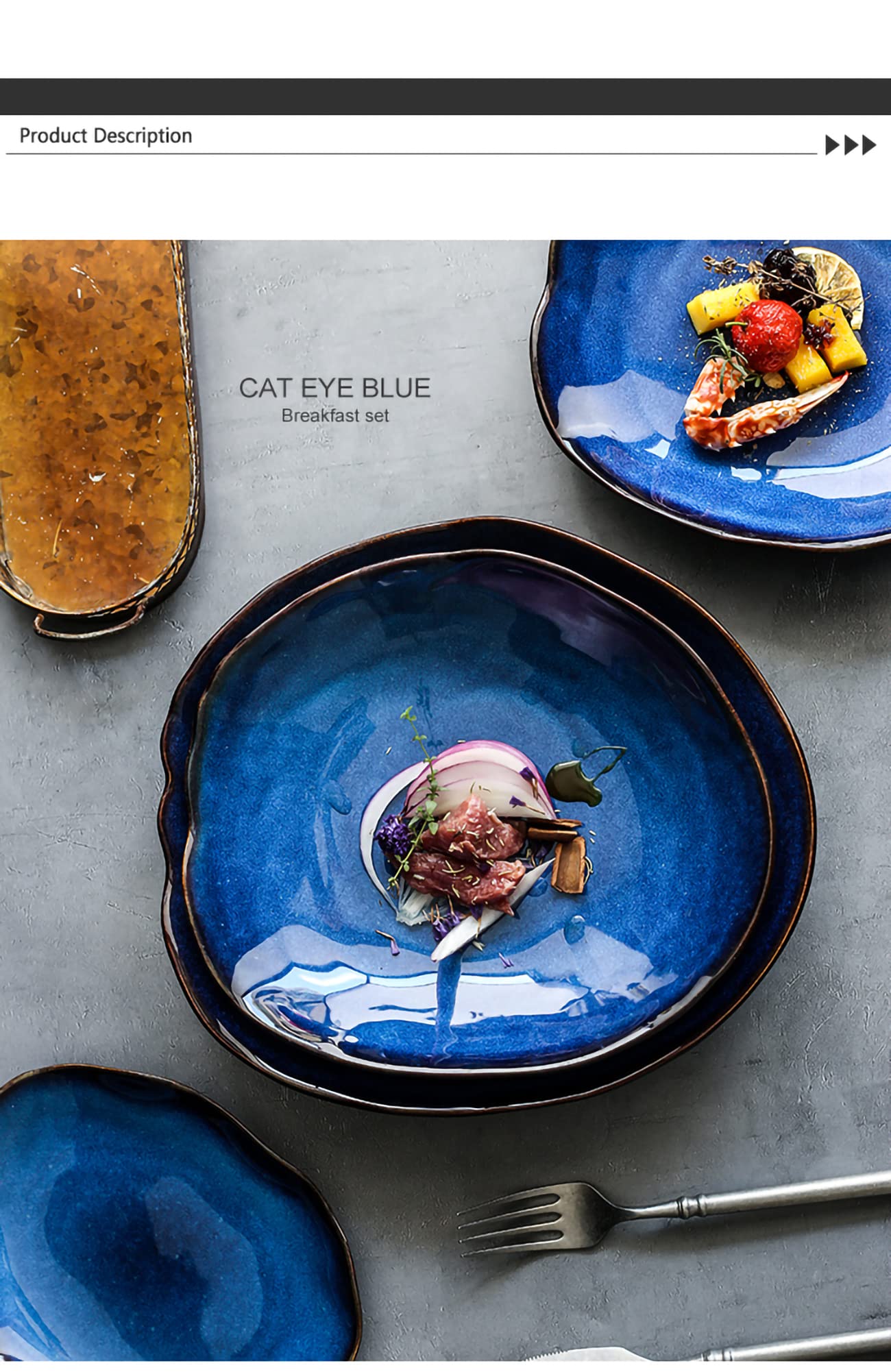 Ocean Waves Deep Blue Cat-Eye Glaze Ceramic Plates & Bowls Set - XL Dinner Plates, Salad Bowls for Kitchen & Dining Room - Perfect for Home Decor, Parties, and Everyday Meals