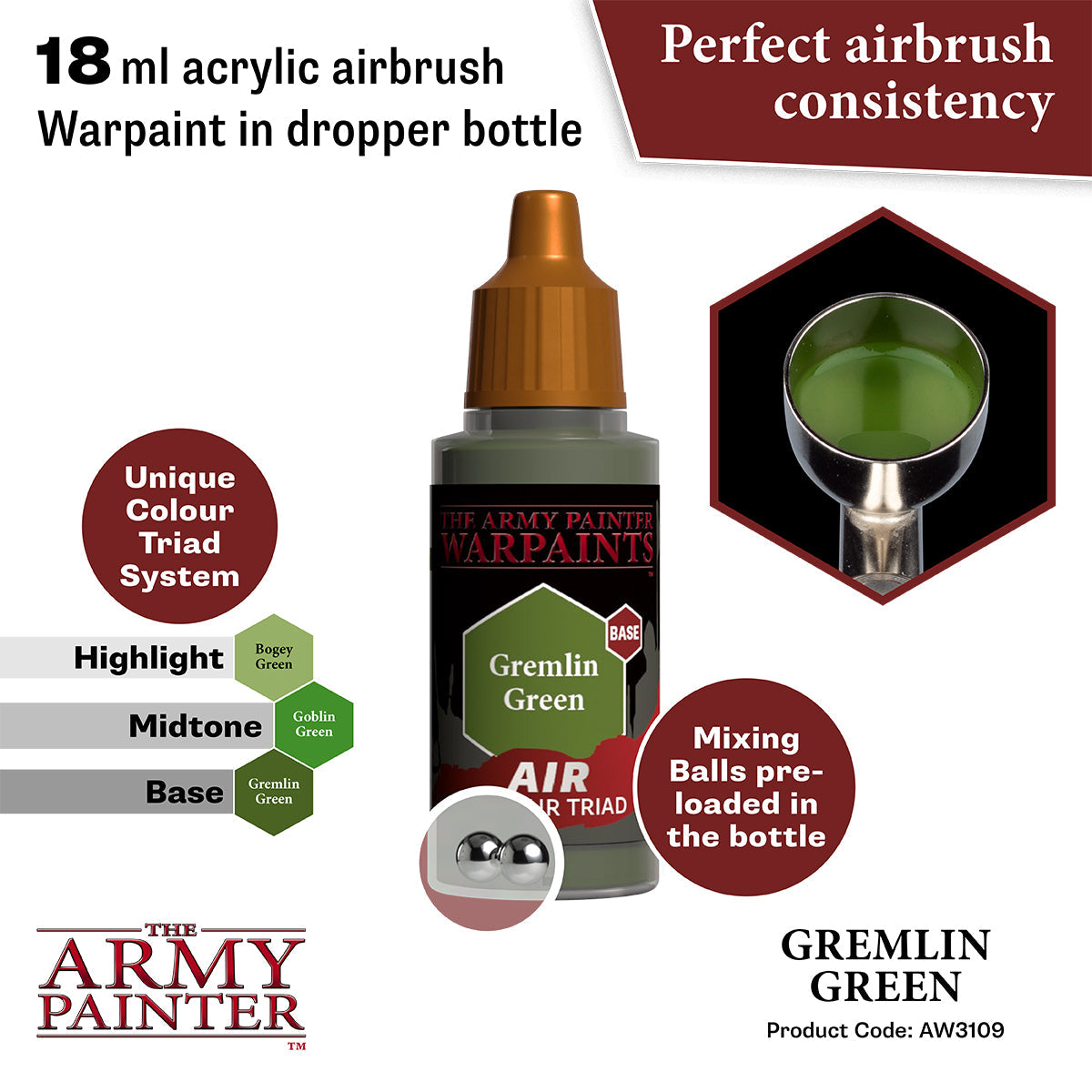 Warpaints Air: Gremlin Green - Premium Acrylic Paint for Miniatures & Models - Perfect for Warhammer, D&D, and Tabletop Gaming
