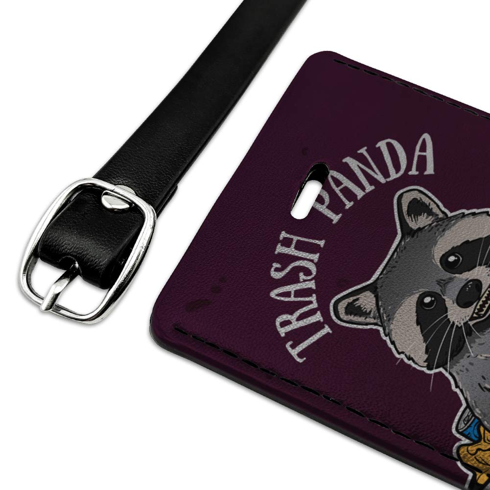 Raccoon Trash Panda Themed Rectangle Leather Luggage Tag - Durable Carry-On ID Tag for Suitcases & Backpacks - Perfect for Travel, Business Trips & Vacation Identification