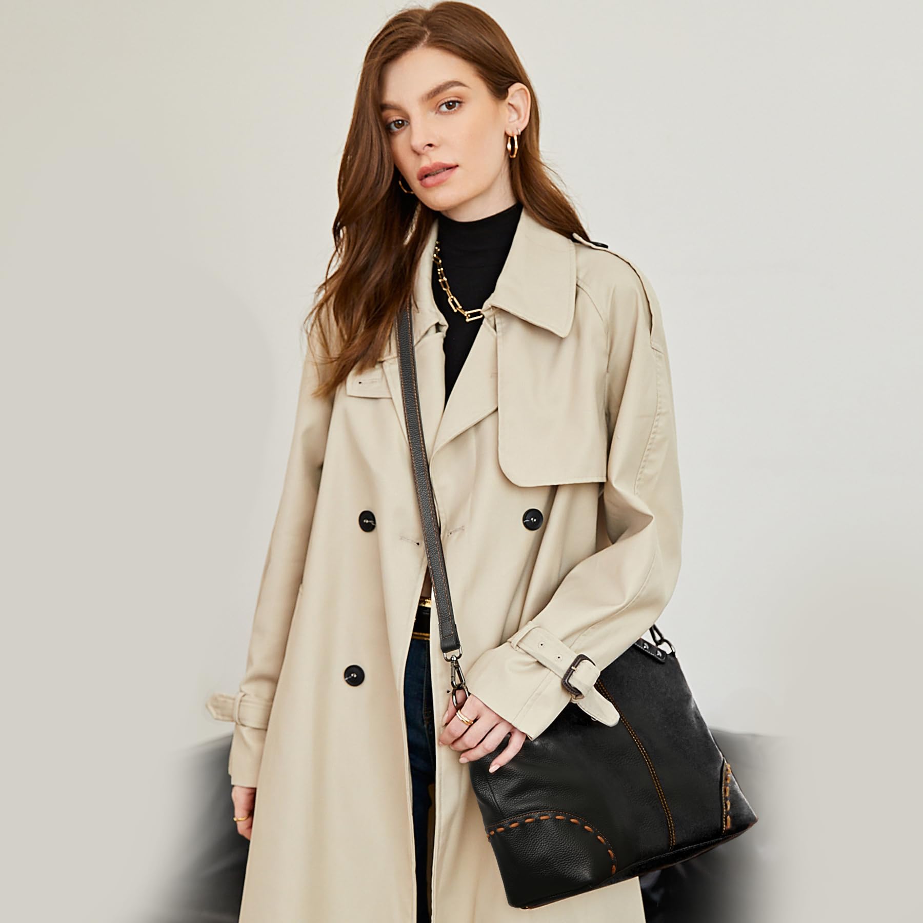 HESHE Genuine Leather Satchel Crossbody Bag for Women - Stylish Designer Tote Purse with Multiple Compartments & Top Handle - Perfect for Work, Travel & Everyday Use