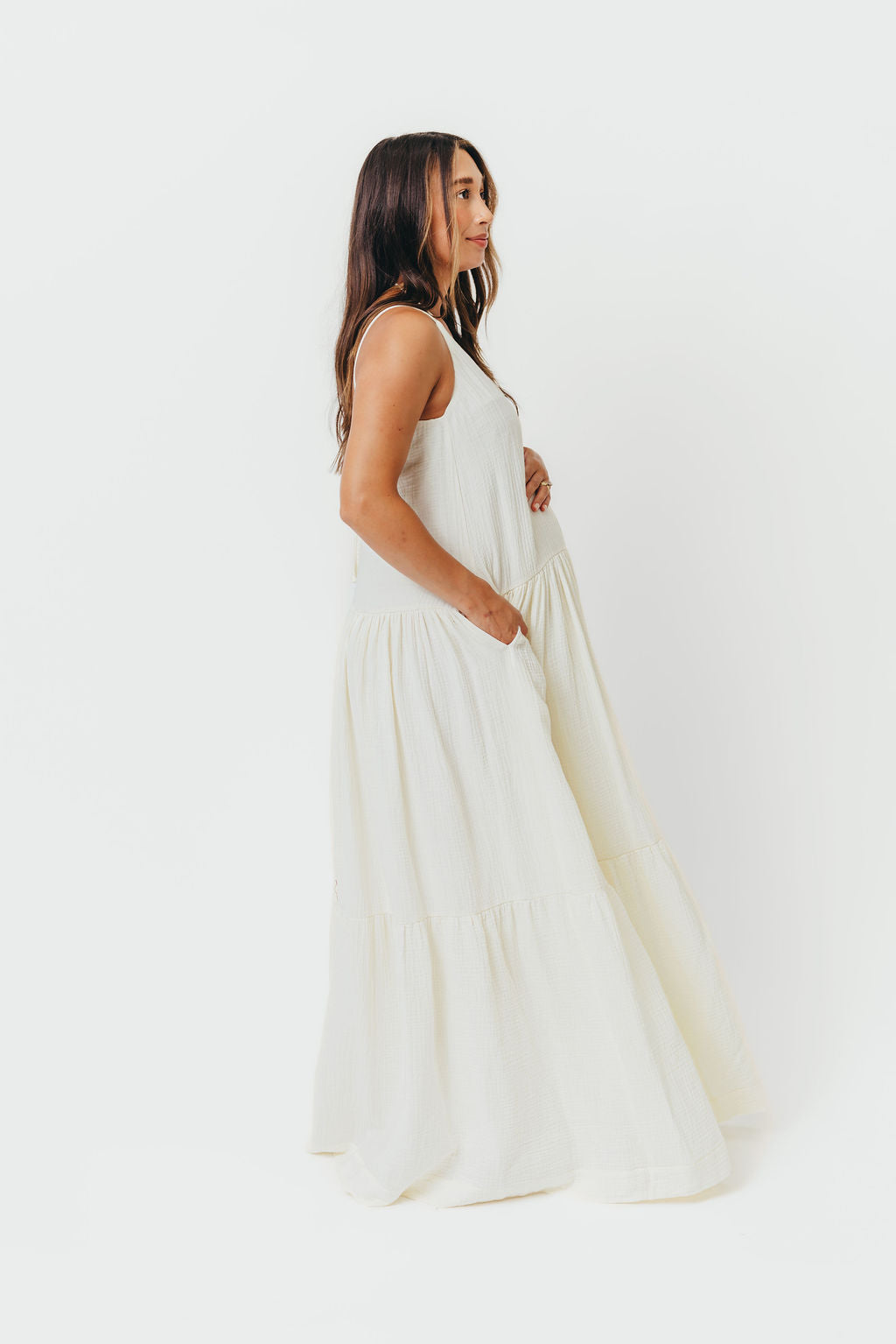 Solenne Women's Elegant Cream Maxi Dress - Perfect for Summer Weddings, Beach Vacations & Casual Outings