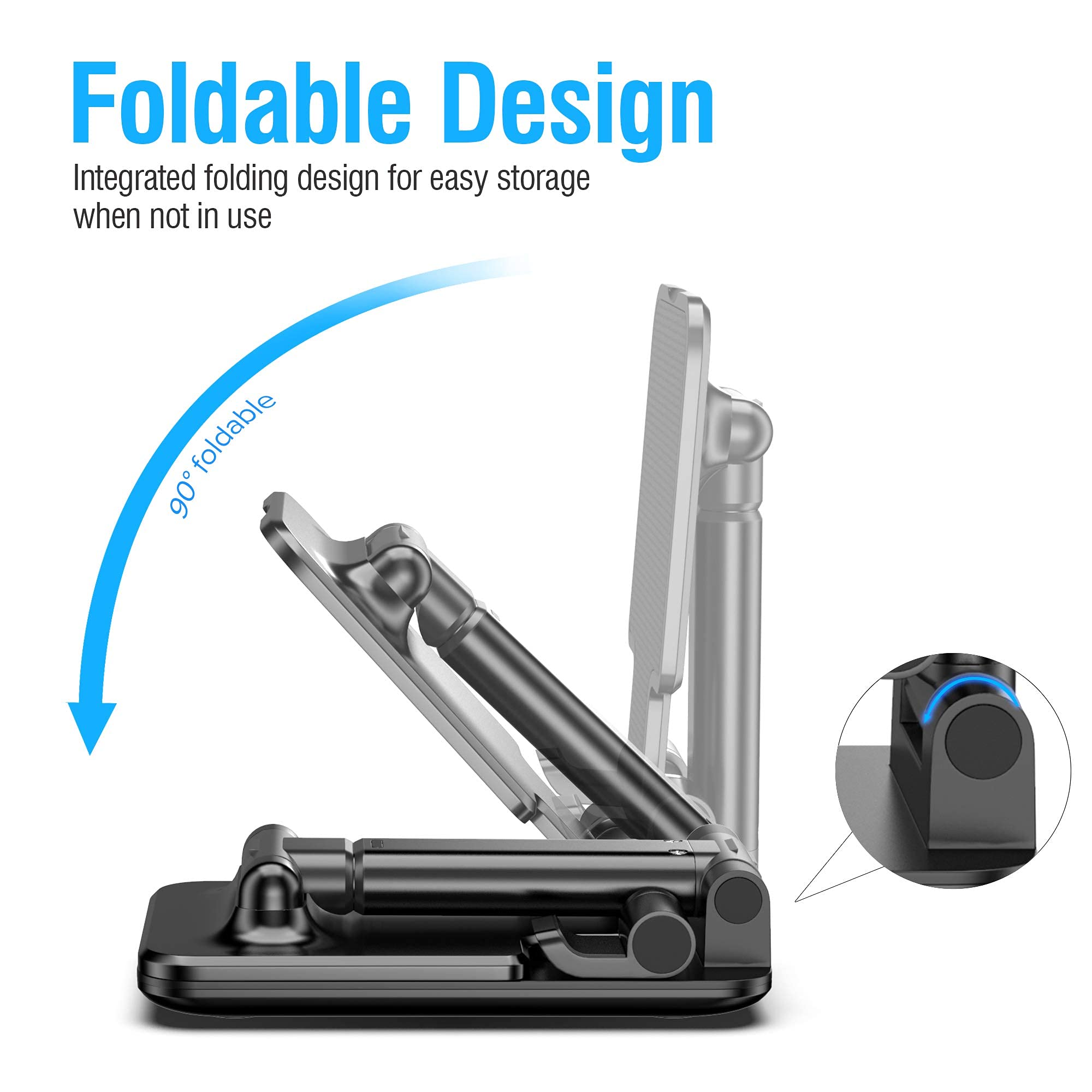 Adjustable Phone Stand for Desk - Foldable Holder Compatible with iPhone & Smartphones - for Work & Watching Videos