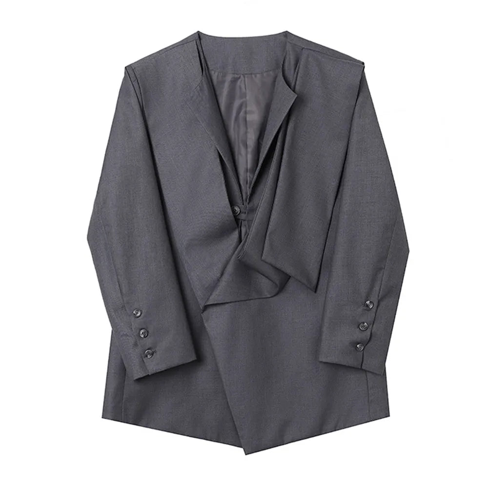 Stylish Asymmetrical Korean Blazers for Women - Round Neck Long Sleeve Casual Loose Fit Solid Color Jacket | Office Wear, Date Night Outfits & Spring Fashion