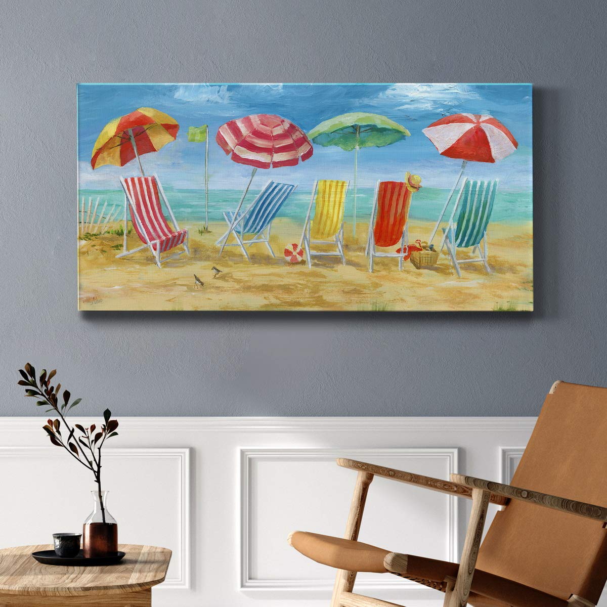Abstract Wall Art Canvas - Animals, Flowers, Coastal & Geometric Designs with Motivational Quotes | Ready to Hang Home Decor | Perfect for Living Room, Bedroom or Office | Bright Beach Chairs 8X16