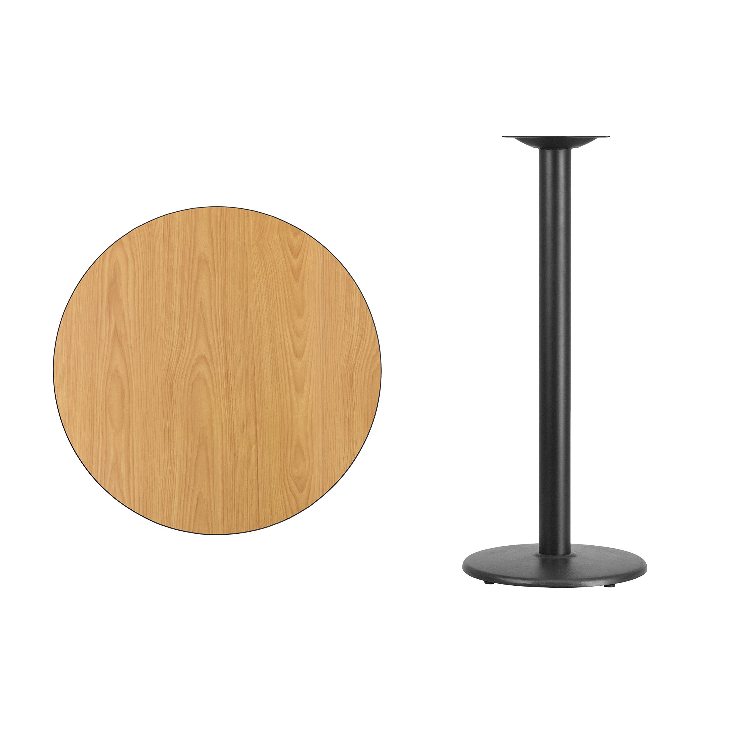 Flash Furniture 30'' Round Natural Laminate Table Top with 18'' Round Bar Height Table Base - Durable Kitchen Island & Breakfast Nook Table for Home, Cafe & Restaurant Use