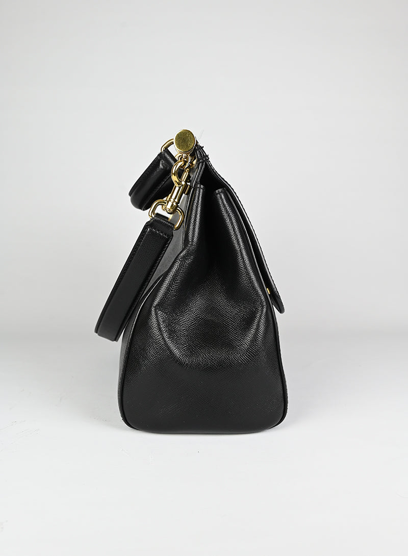 Dolce & Gabbana Sicily Leather Handbag - Black Genuine Leather Women's Purse for Work, Travel & Evening Events