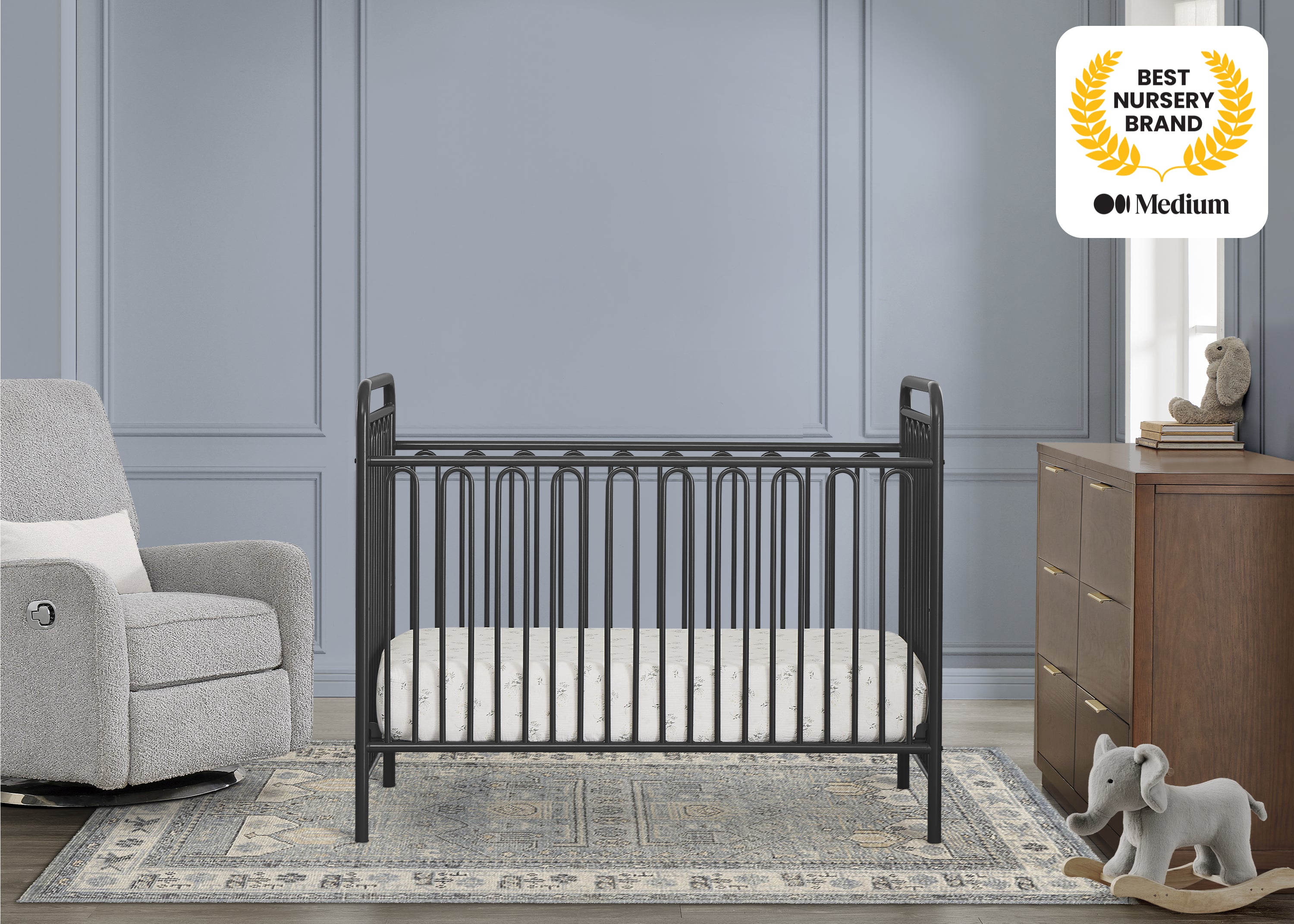 Darcy 4-in-1 Convertible Metal Baby Crib - Toddler Bed, Daybed & Full-Size Bed Conversion - Modern Nursery Furniture for Newborns to Teens (White) | Perfect for Small Spaces & Growing Families