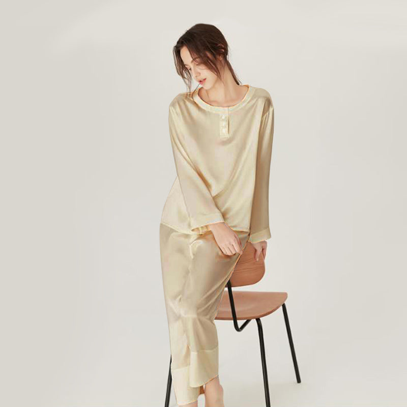 Silk Round Neck Pullover Pajamas Set for Women - Soft & Comfortable Sleepwear Lounge Set - Perfect for Sleeping, Relaxing at Home, and Traveling