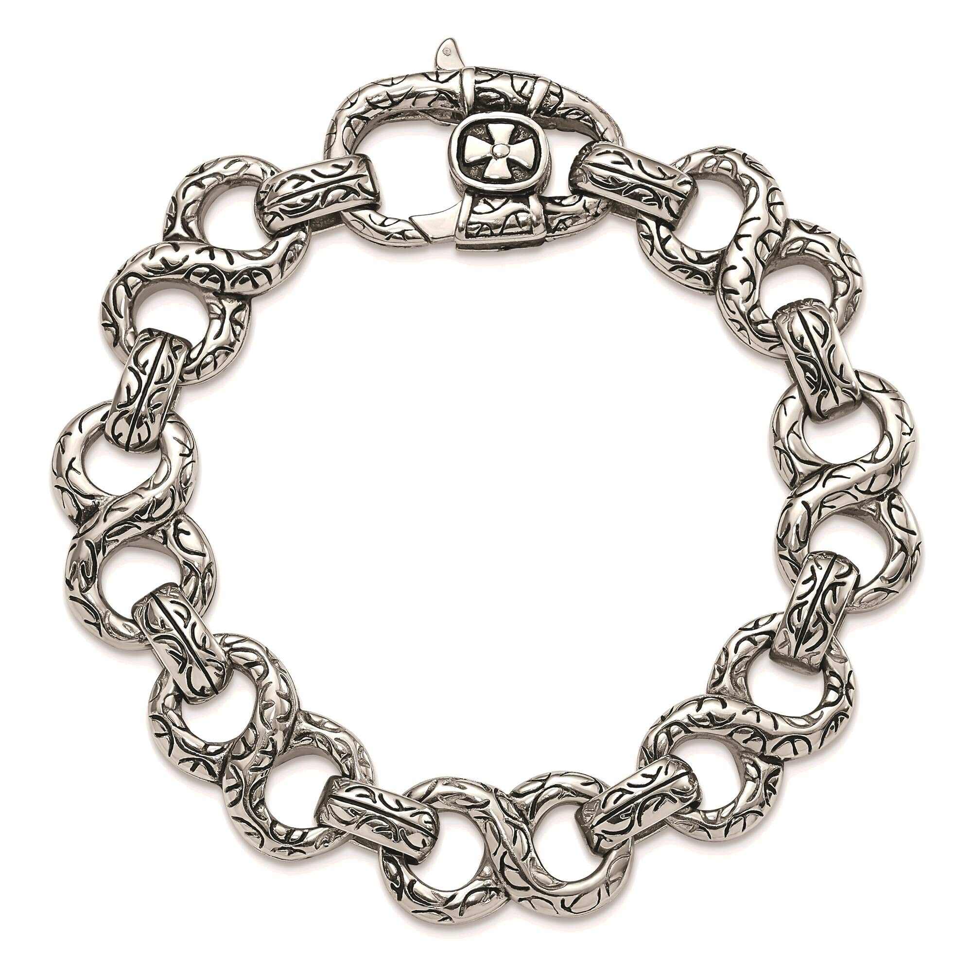 Bonyak Stainless Steel Bracelet for Women & Men - 8.5in Polished & Antiqued Cuff Bangle Jewelry - Perfect for Everyday Wear, Gifts, and Special Occasions