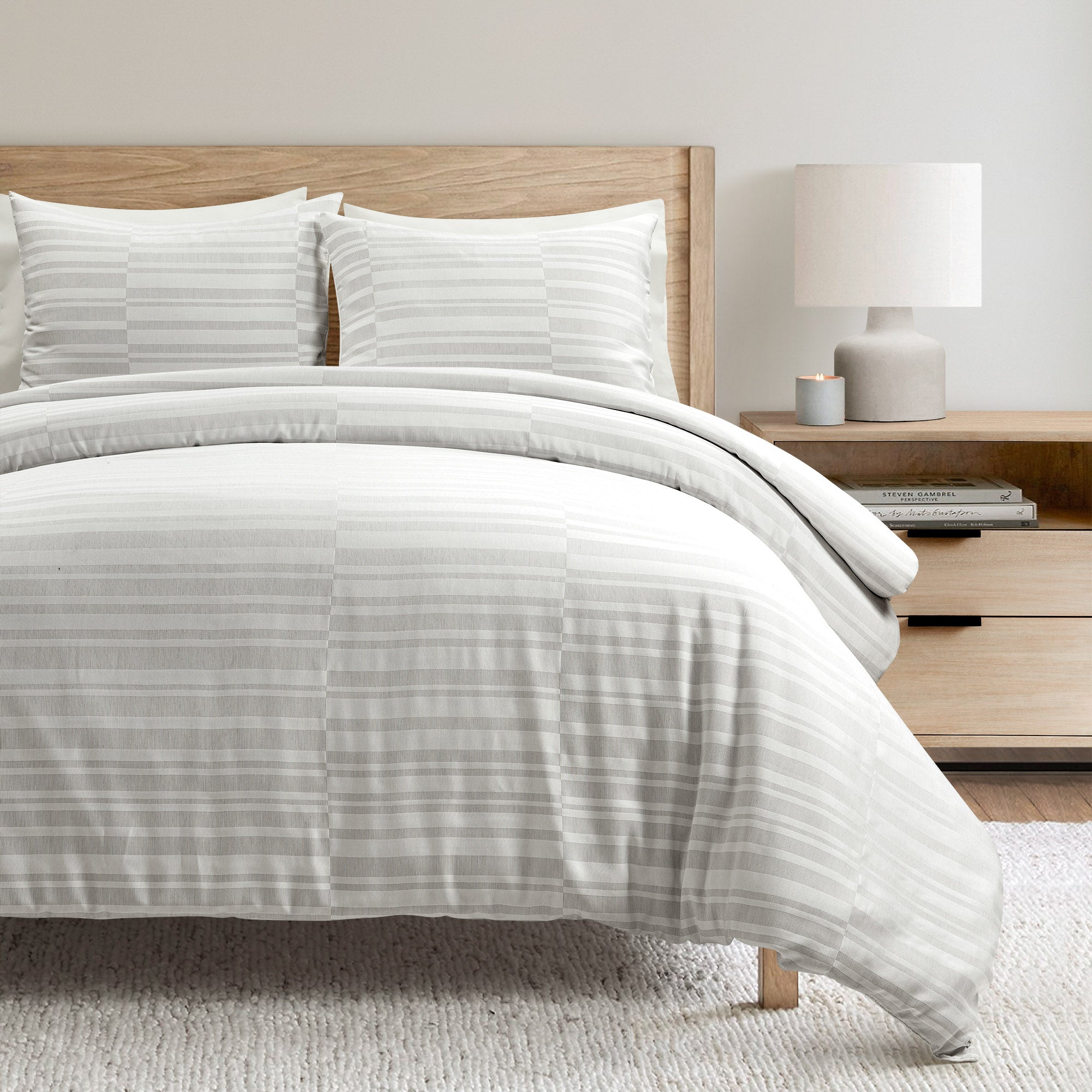 Sawyer Modern Broken Stripe Duvet Cover 3 Piece Set - Soft & Breathable Bedding Set for Queen/King Size - Perfect for Master Bedroom, Guest Room & Dorm Decor