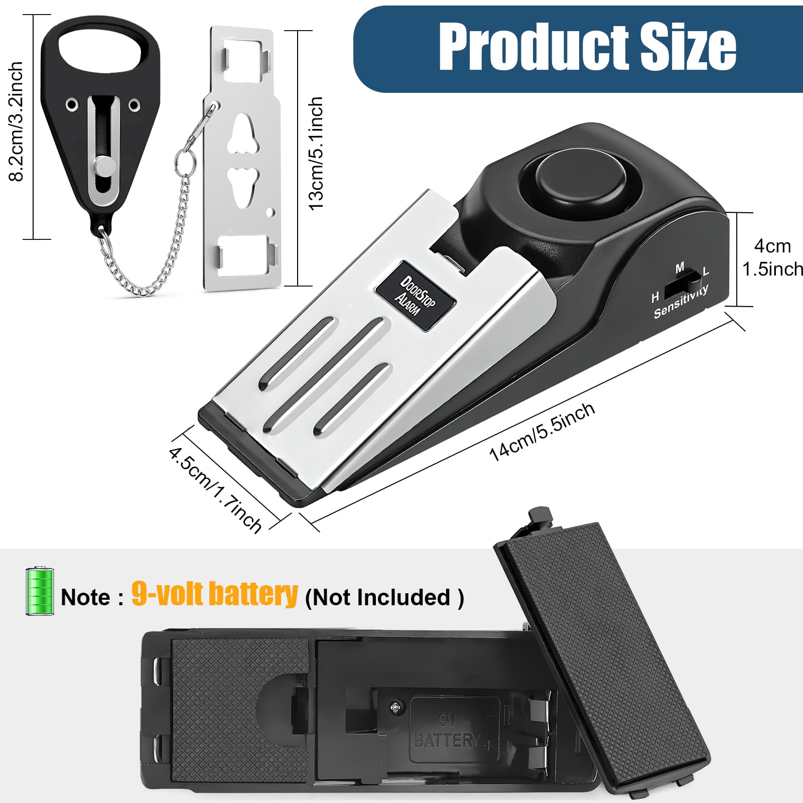Door Stop Alarm with Security Wedge - Portable Travel & Hotel Safety Device for Home, Office & Dorm (Black) | Prevent Break-Ins & Enhance Security
