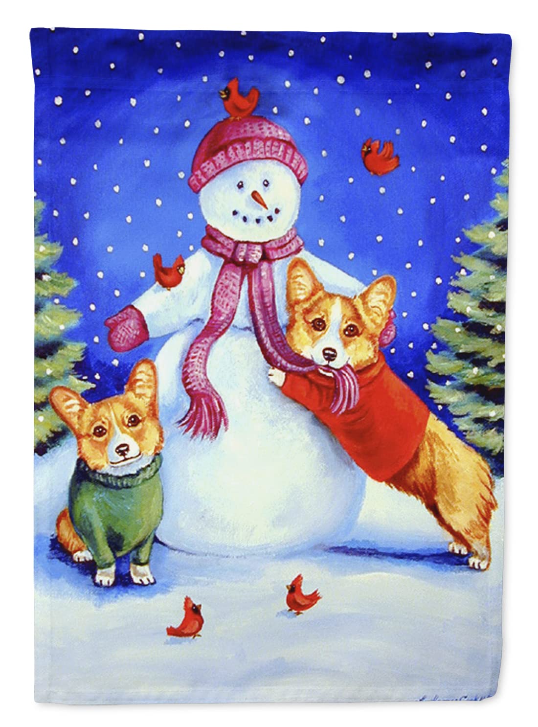 Caroline's Treasures 7048GF Snowman with Corgi Flag - Colorful Outdoor Garden Decoration for Winter & Holiday Yard Decor
