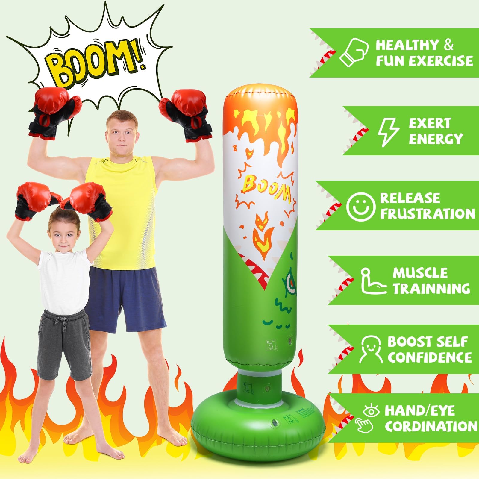 Inflatable Punching Bag for Kids - Shark & Dinosaur Standing Boxing Bag with Gloves (Ages 3-8) | Stable Kickboxing Training Toy for Boys & Girls | Perfect for Birthday Gifts, Indoor Exercise & Martial Arts Practice