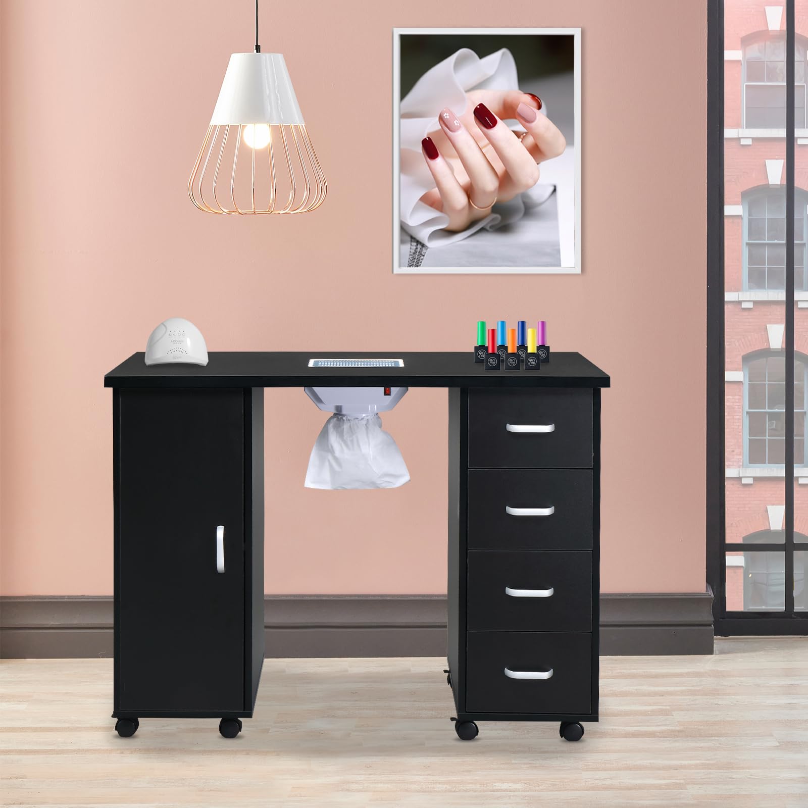 Professional Nail Art Manicure Table with Fan & Dust Collection - Beauty Salon Workstation with Storage Drawers, Nail Technician Desk for Spa & Nail Shop - Perfect for Gel Polish, Acrylic Nails & Pedicures