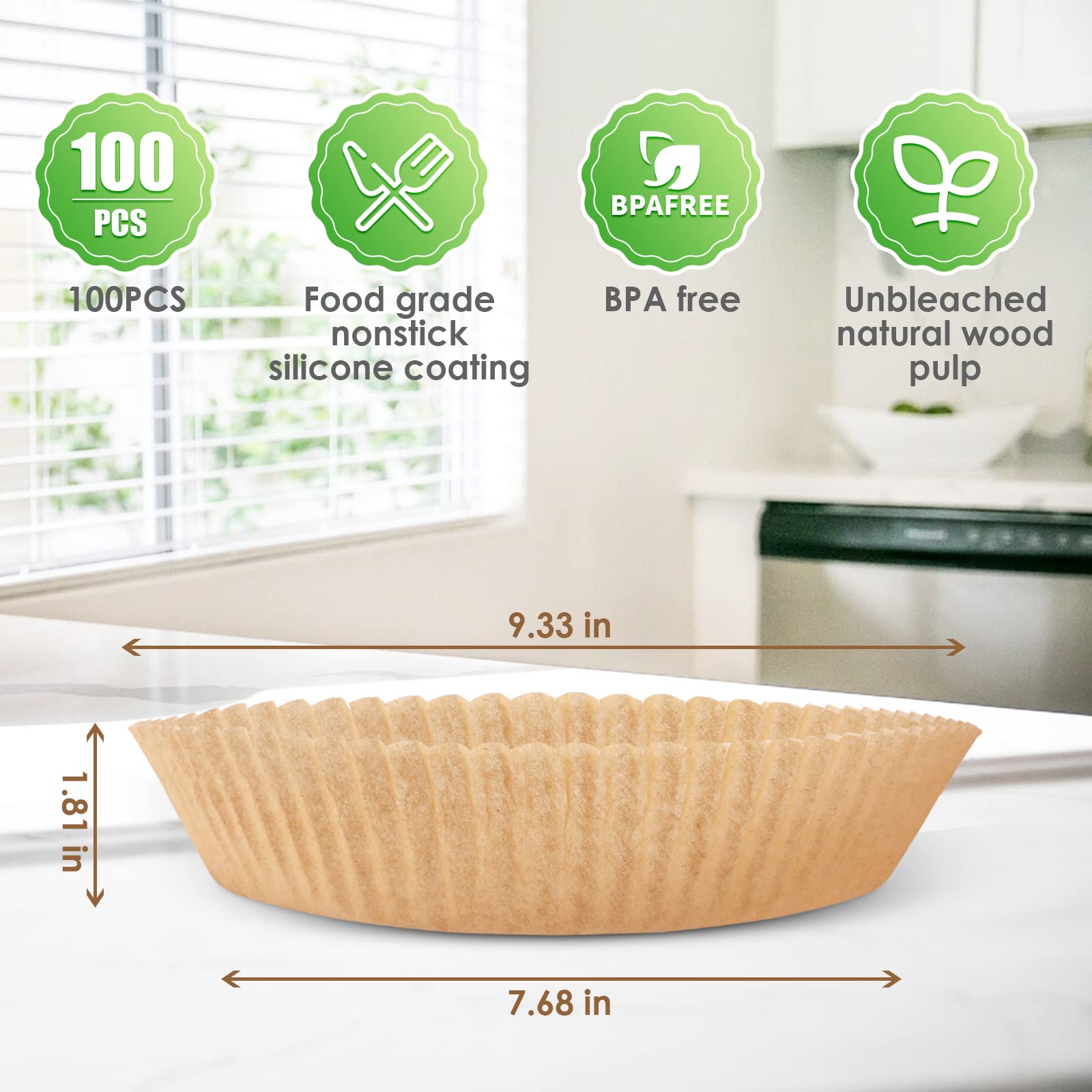 Disposable 9-Inch Round Air Fryer Liners - 100 Pack Parchment Paper for Air Fryer, Oven & Microwave Baking | Perfect for Healthy Cooking, Meal Prep & Quick Cleanup