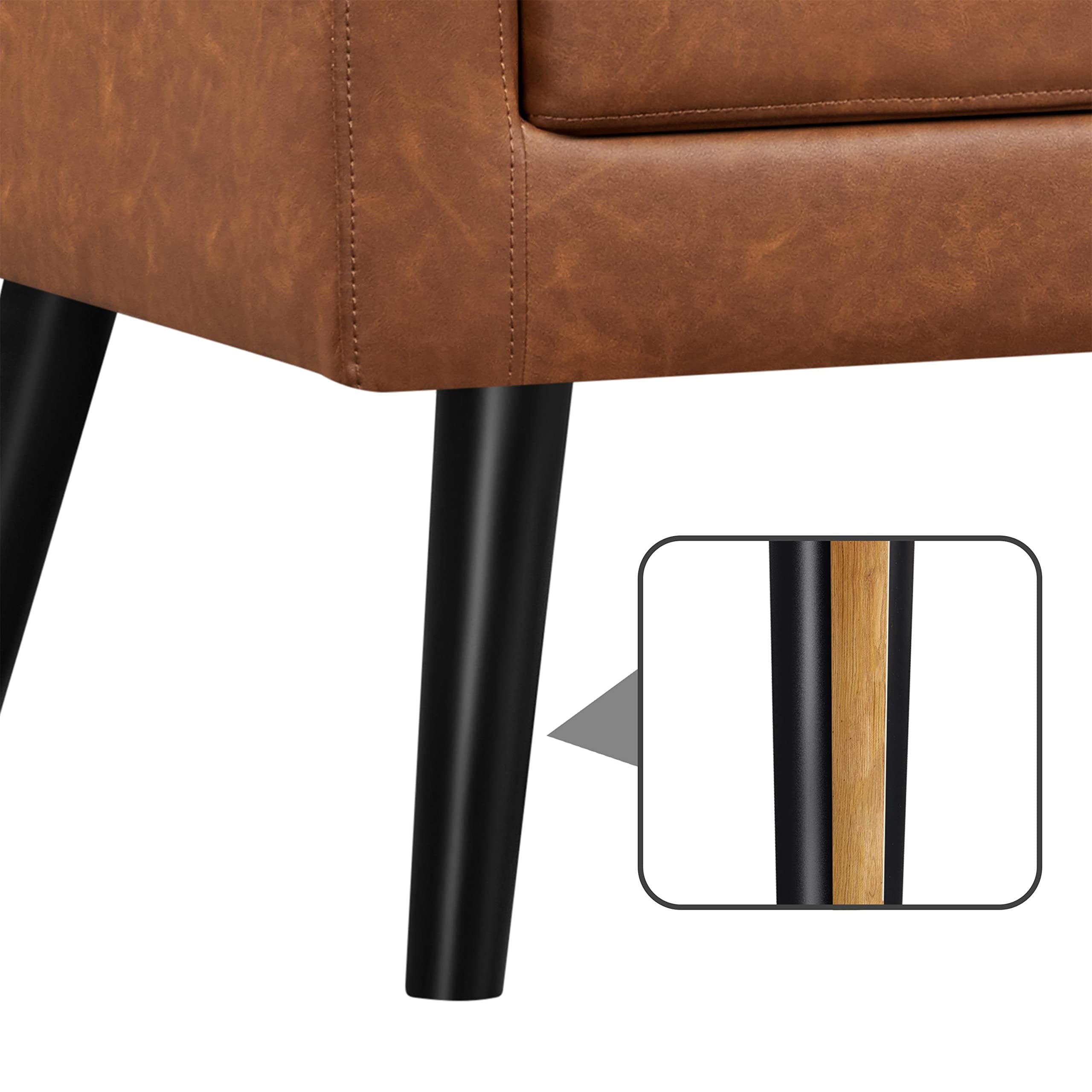 Yaheetech Mid-Century Modern Accent Chair - PU Leather Upholstered Living Room Armchair with Button Tufted Back & Wooden Legs, Retro Brown - Perfect for Bedroom, Home Office, Cafe and Lounge Decor