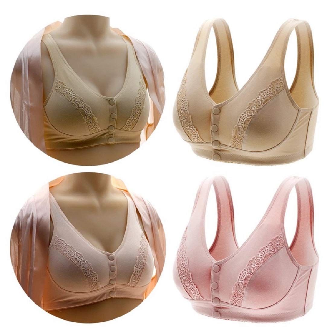 Women's Comfortable Cotton Soft Cup Front Closure Bra - Breathable Lace Everyday Bra with Light Padding for Work, Yoga & Relaxation