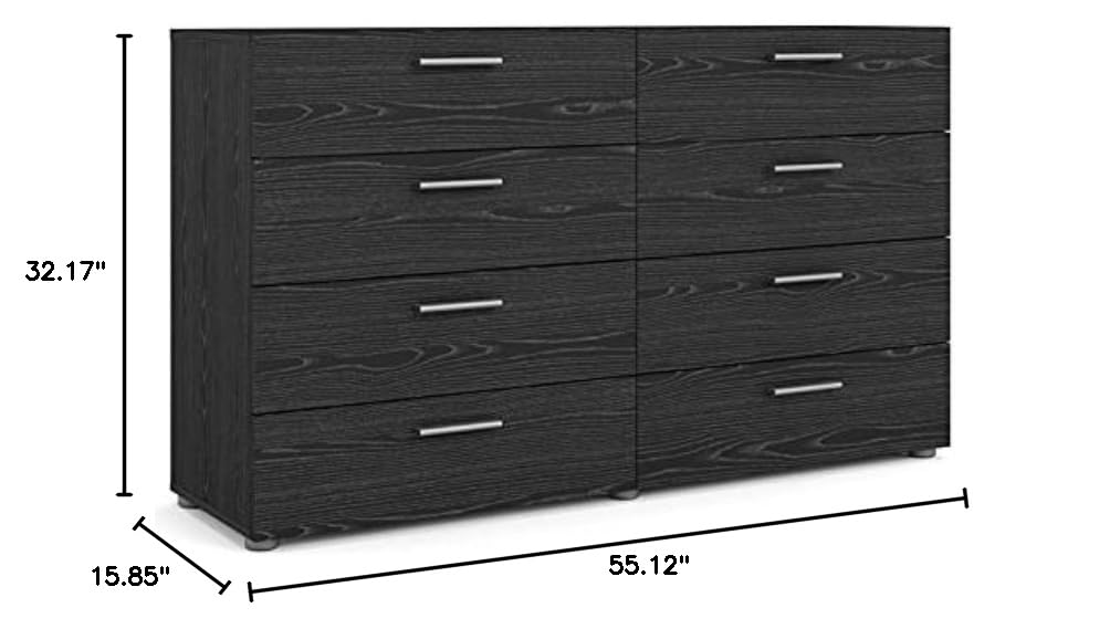 Home Square 2-Piece Bedroom Set - 8-Drawer Dresser & Nightstand in Black Woodgrain - Perfect for Master Bedroom, Guest Room, or Apartment Furniture