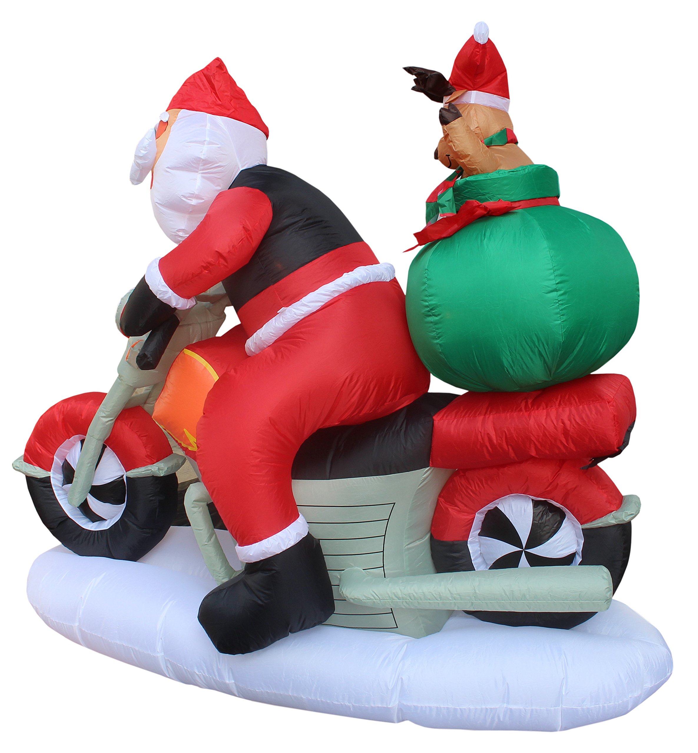 6ft Lighted Inflatable Santa Claus on Motorcycle & 5ft Snowman Campfire Set - Christmas Party Decorations Bundle with Reindeer & Marshmallow Roasting Scene for Outdoor Yard Decor