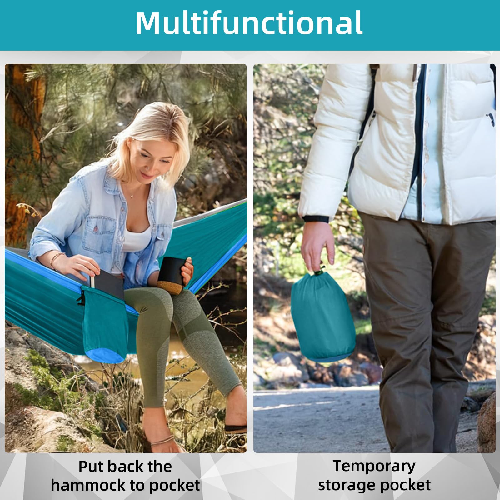 Double Camping Hammock for 2 Persons - Lightweight Portable 210T Nylon Parachute Hammock with 2 Tree Straps (16+2 Loops) - Perfect for Backpacking, Hiking, Beach, Travel & Outdoor Adventures - Lake Blue - Great for Couples Camping, Backyard Relaxation and Forest Getaways
