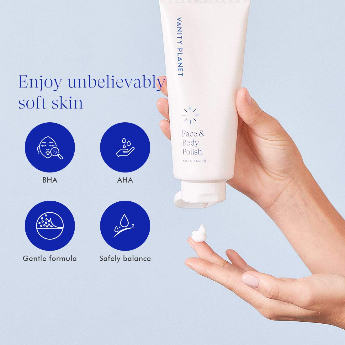 Vanity Planet Body Wash & Face Polish (6 Fl oz) - Exfoliating & Cleansing with Vitamins A, C, E - Vegan & Cruelty-Free - Perfect for Daily Skincare & Shower Routine