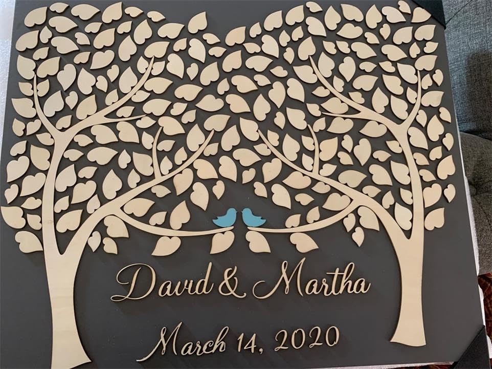 3D Wooden Heart Tree Guest Book - Navy Blue Rustic Wedding Guestbook Alternative for Couples | Perfect for Weddings, Anniversaries & Romantic Events