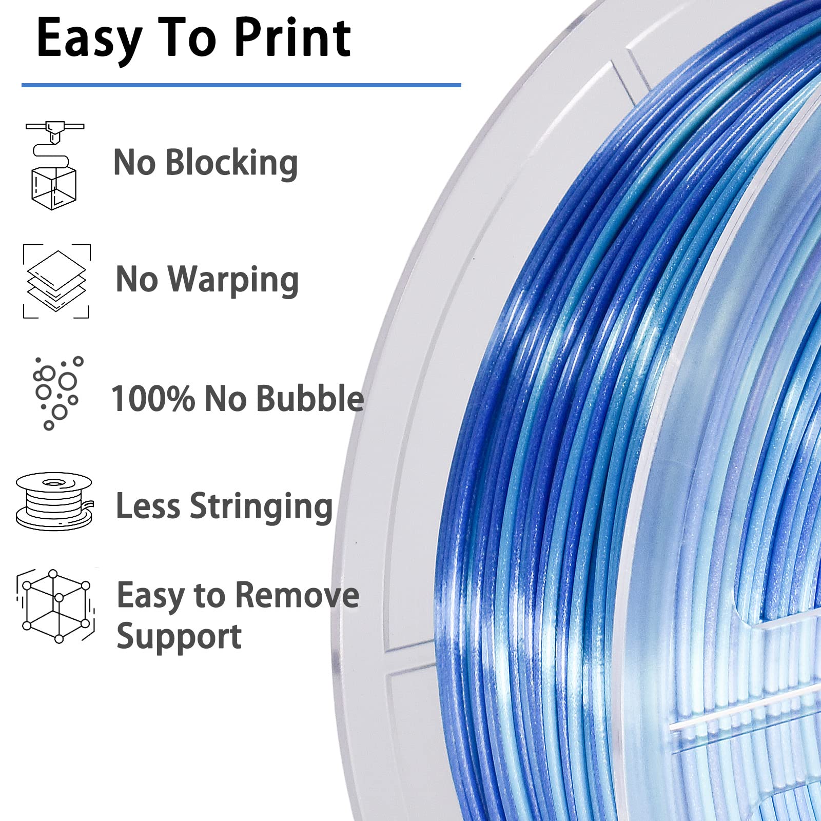 Premium PLA 3D Printer Filament 1.75mm - Silk Green & Shiny Blue, High Precision +/-0.02mm, 1kg/2.2lbs Spool for Smooth 3D Printing - Ideal for DIY Projects, Cosplay Props, and Home Decor Creations