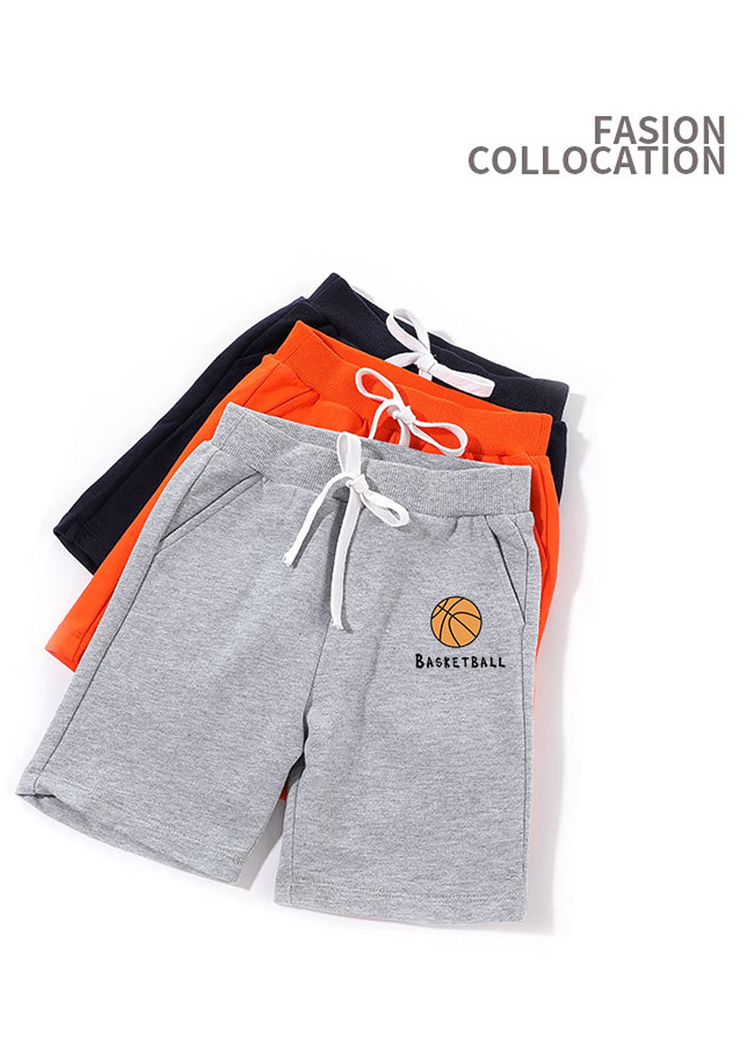 EISHOW 2-Pack Baby Boys Girls Athletic Shorts - Soft Cotton Basketball Soccer Short Pants with Funny Print & Drawstring Waist for Playtime, Sports & Casual Wear