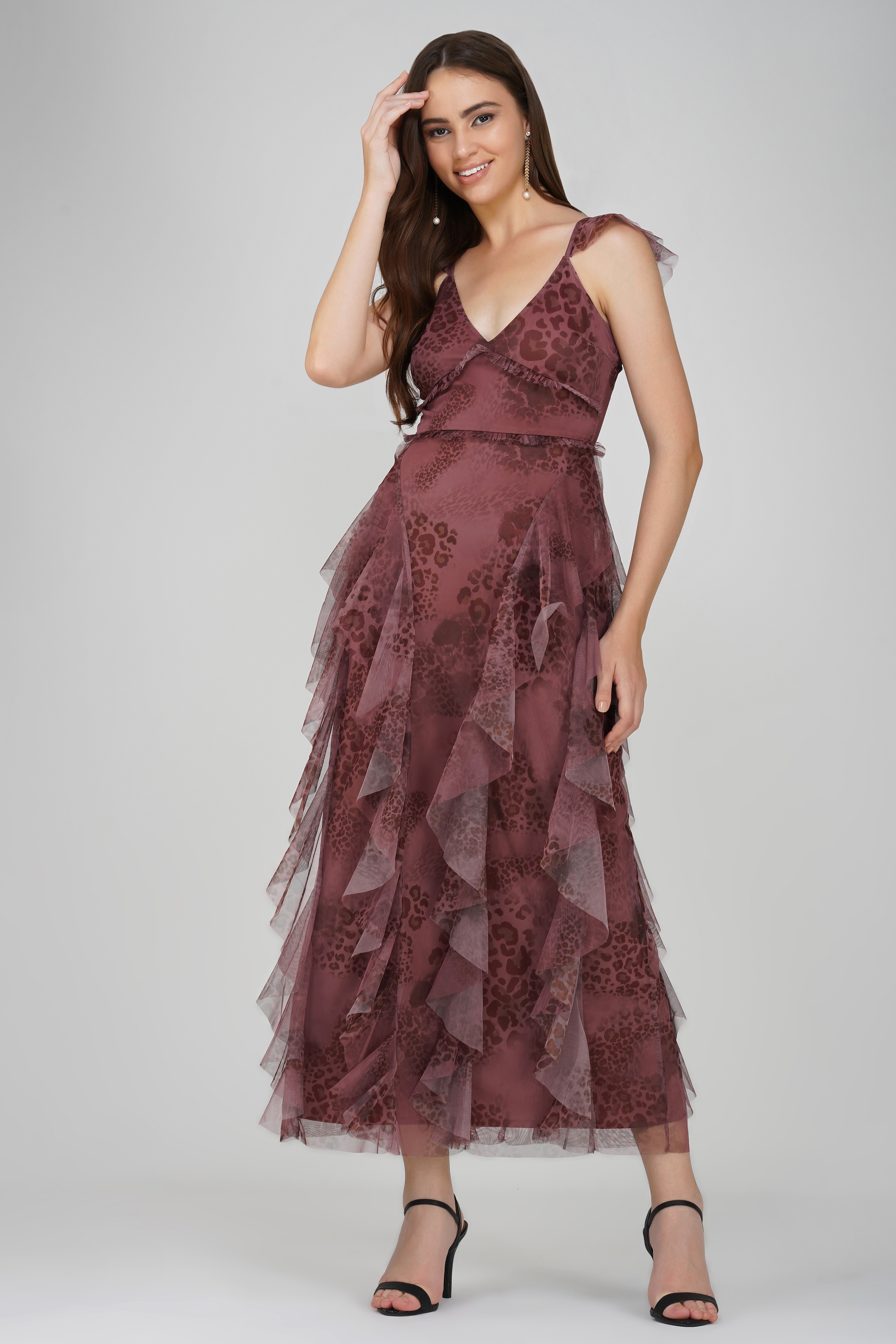 Malin Maxi Dress in Leopard Print - Flowy Long Sleeve Women's Dress for Casual Wear, Date Night & Special Occasions