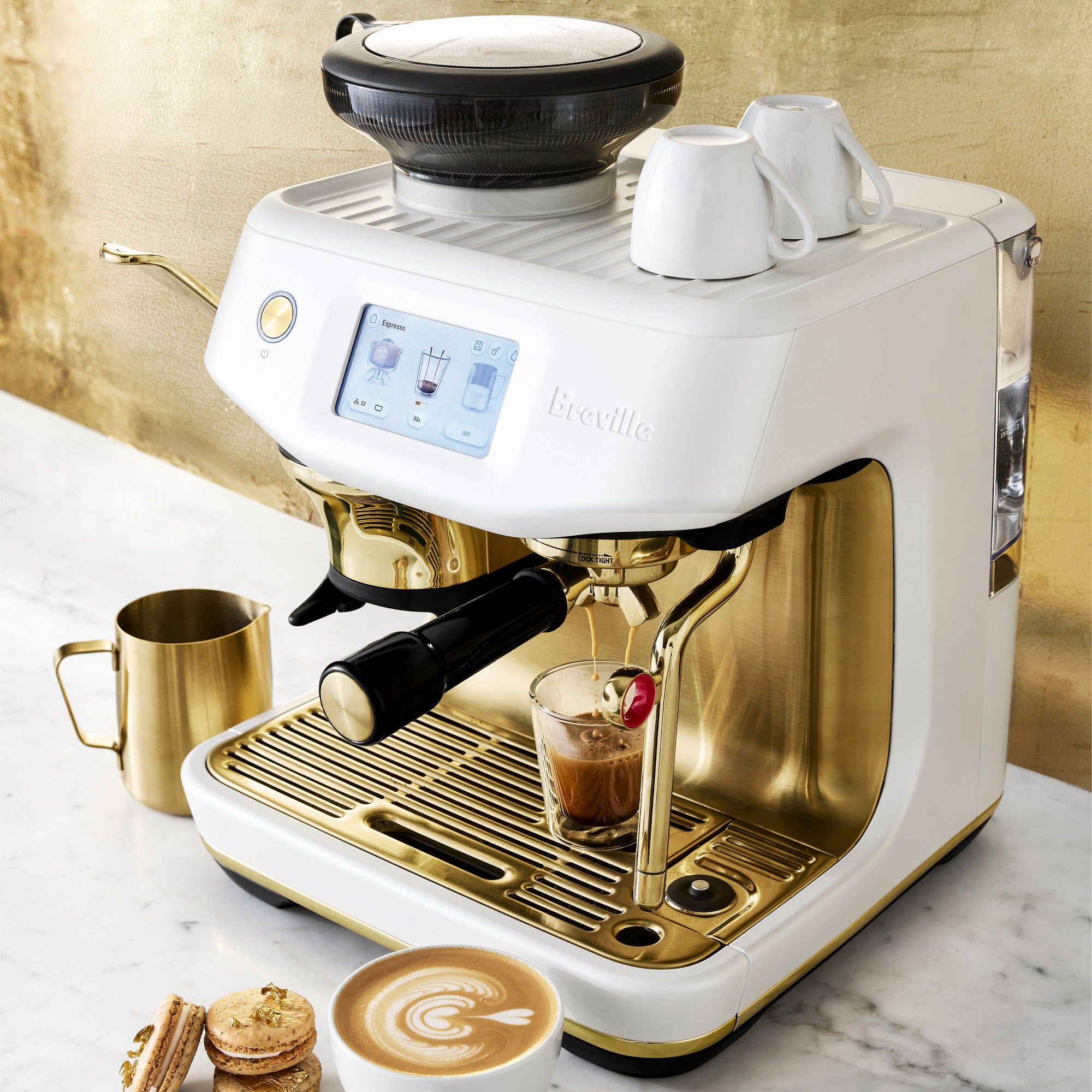 Breville Barista Touch Impress Espresso Machine with Automatic Milk Frother - Premium Sea Salt Brass Finish for Home Baristas & Coffee Lovers | Perfect for Kitchen Countertops & Coffee Shops