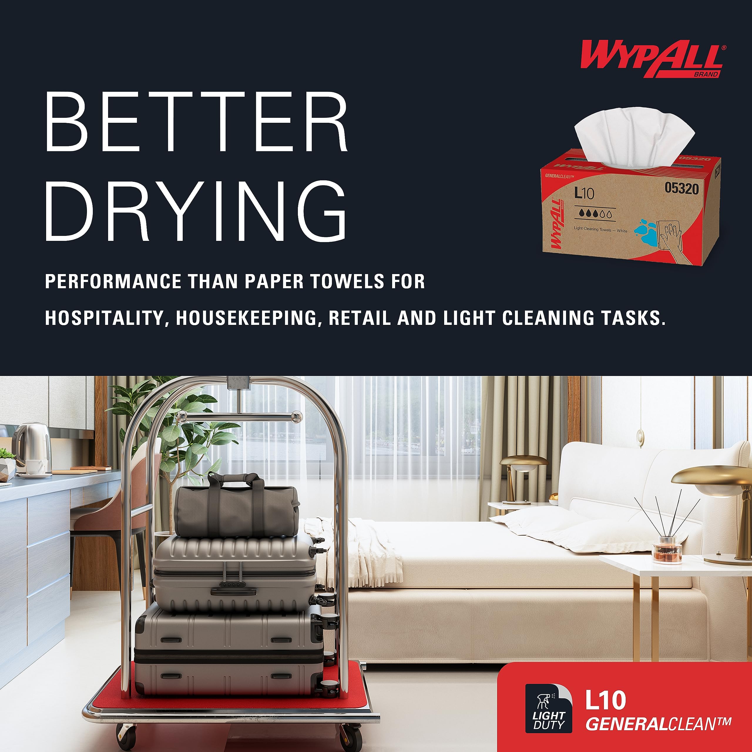 WypAll GeneralClean L10 Light Duty Cleaning Wipes (05320) - 18 Packs of 125 Sheets (2,250 Total), White, Pop-Up Dispenser Box | Ideal for Office, Kitchen & Light Surface Cleaning