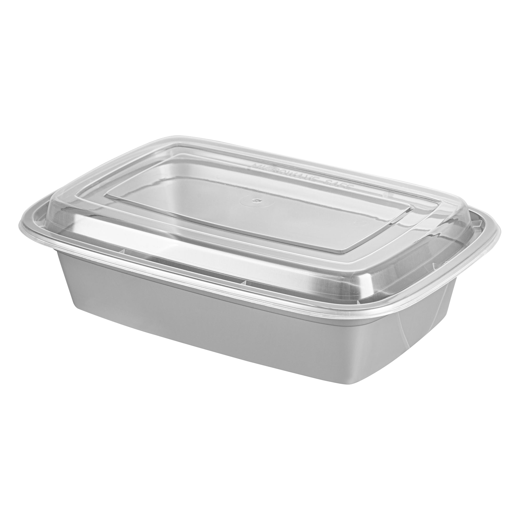 38 oz Rectangle Silver Plastic Food Storage Containers with Clear Lids - Microwave Safe To-Go Boxes (8.75