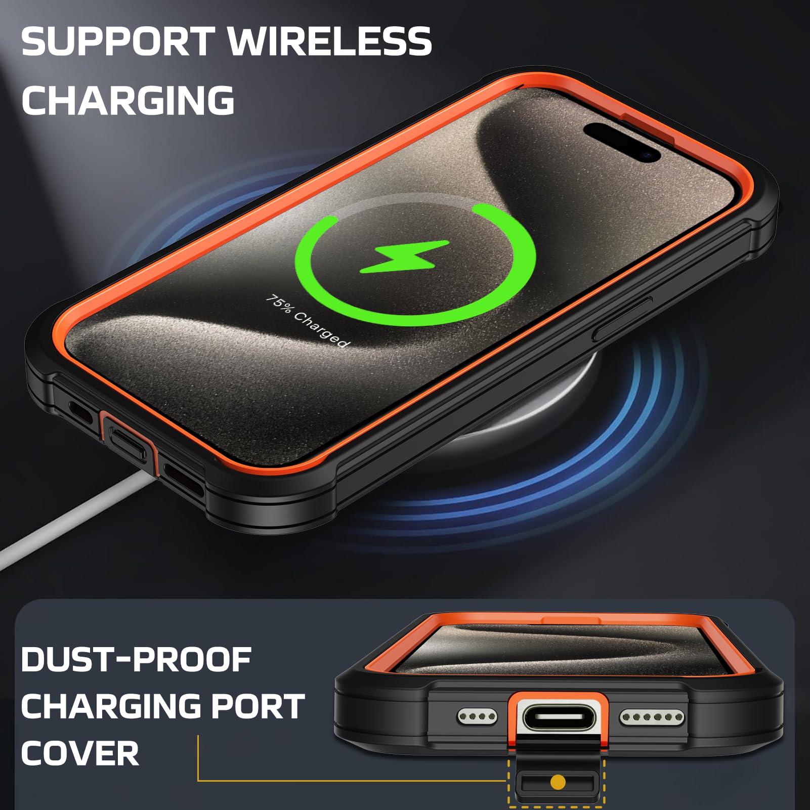 Rugged iPhone 15 Pro Max Case with Built-in Screen Protector - Military Grade Drop Protection, Shockproof Phone Cover with Kickstand & Belt Clip Holster for 6.7