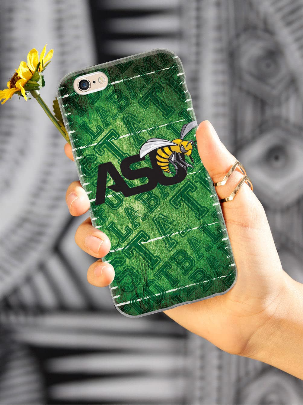 3D Textured iPhone 15 Pro Max Case with Rubber Bumper - Alabama State University ASU Hornets Football Design - Protective Cover for Apple iPhone 15 Pro Max - Perfect for Game Days, School Pride & Everyday Use