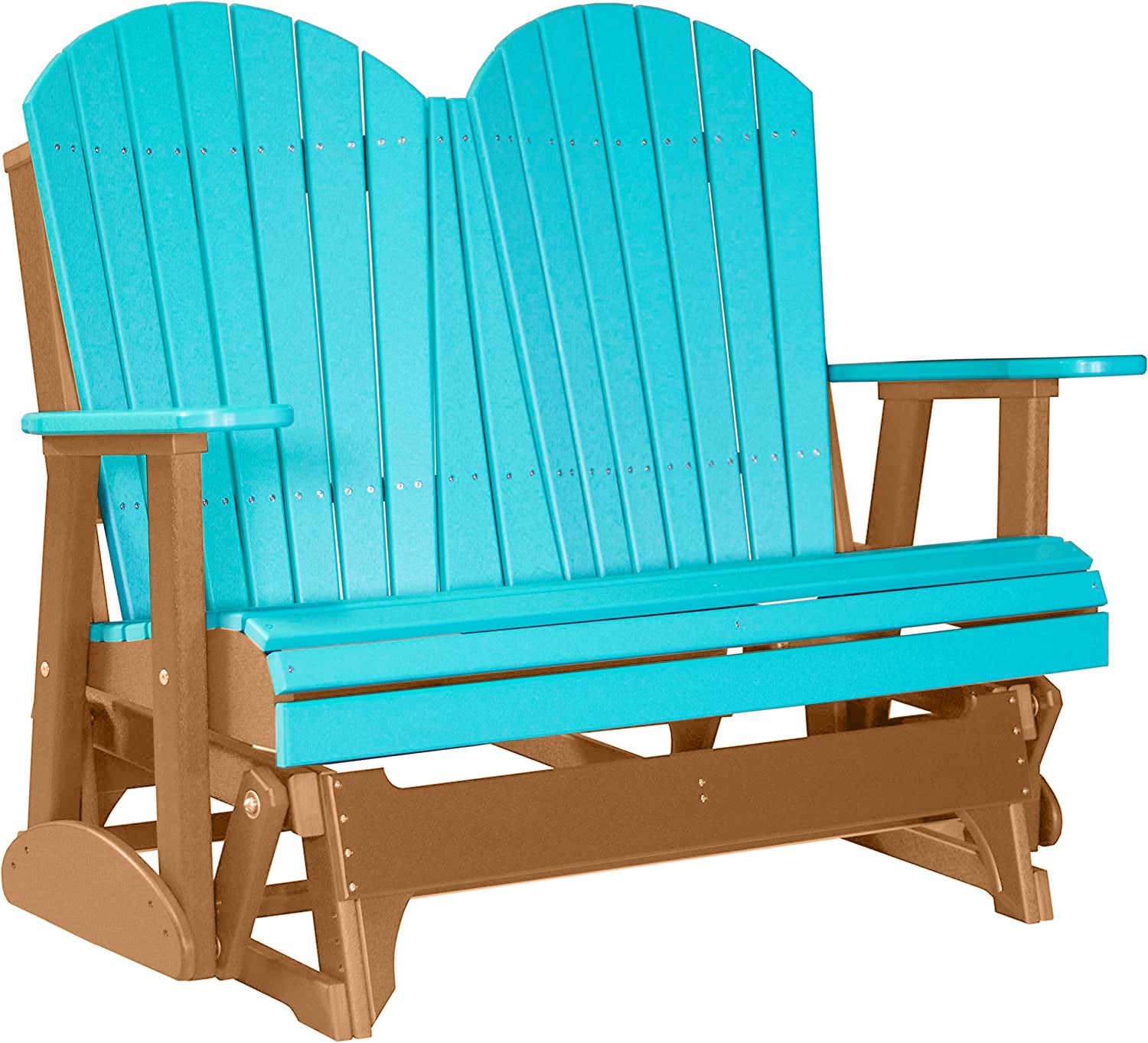 LuxCraft Aruba Blue 4 ft. Recycled Plastic Adirondack Outdoor Glider Chair - Perfect for Patio, Garden, Poolside & Backyard Relaxation