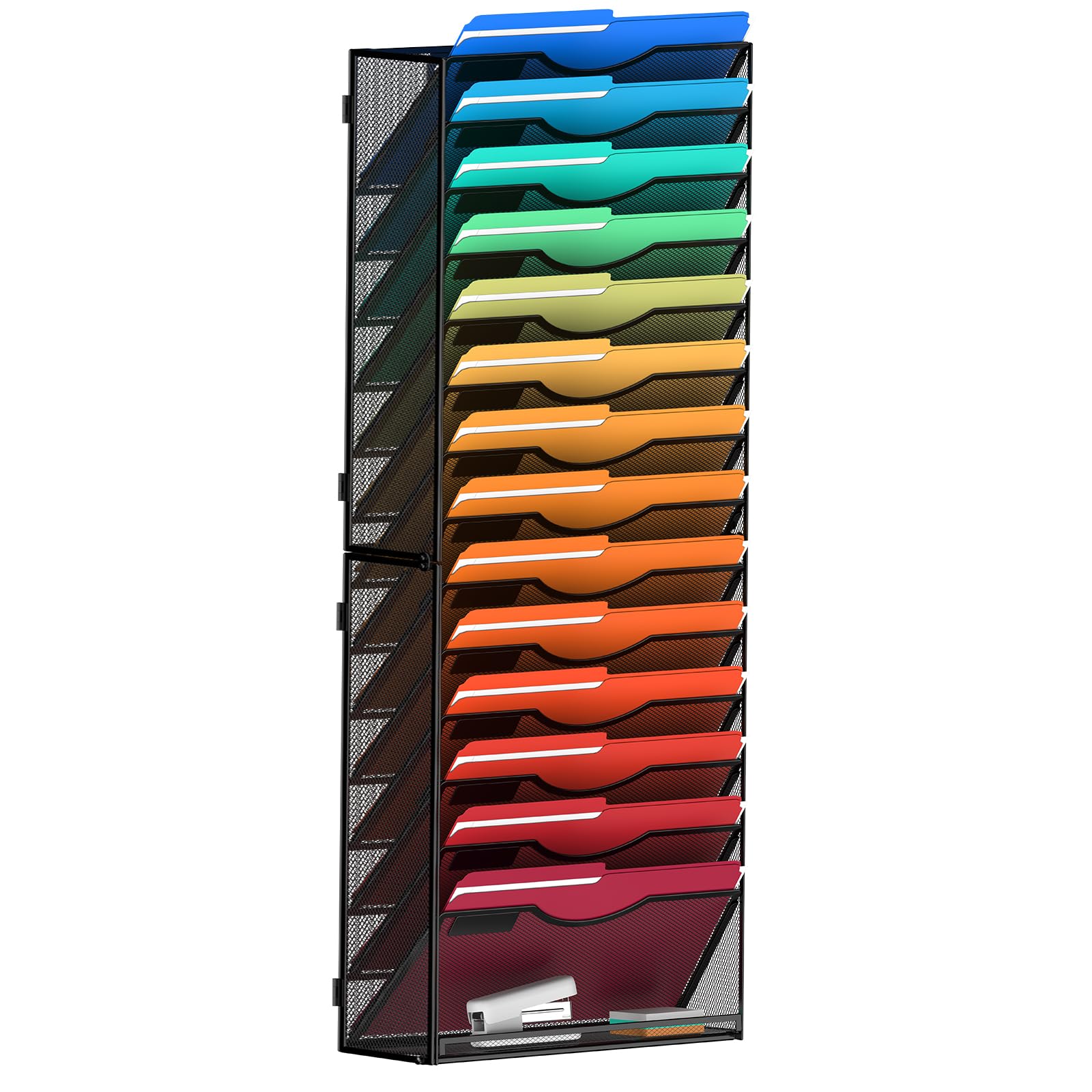 15-Tier Wall File Organizer - Hanging Document Holder for Papers, Mails, Folders & Magazines - Office, School & Home Organization - Black - Perfect for Desk Space Saving & Clutter-Free Workspaces