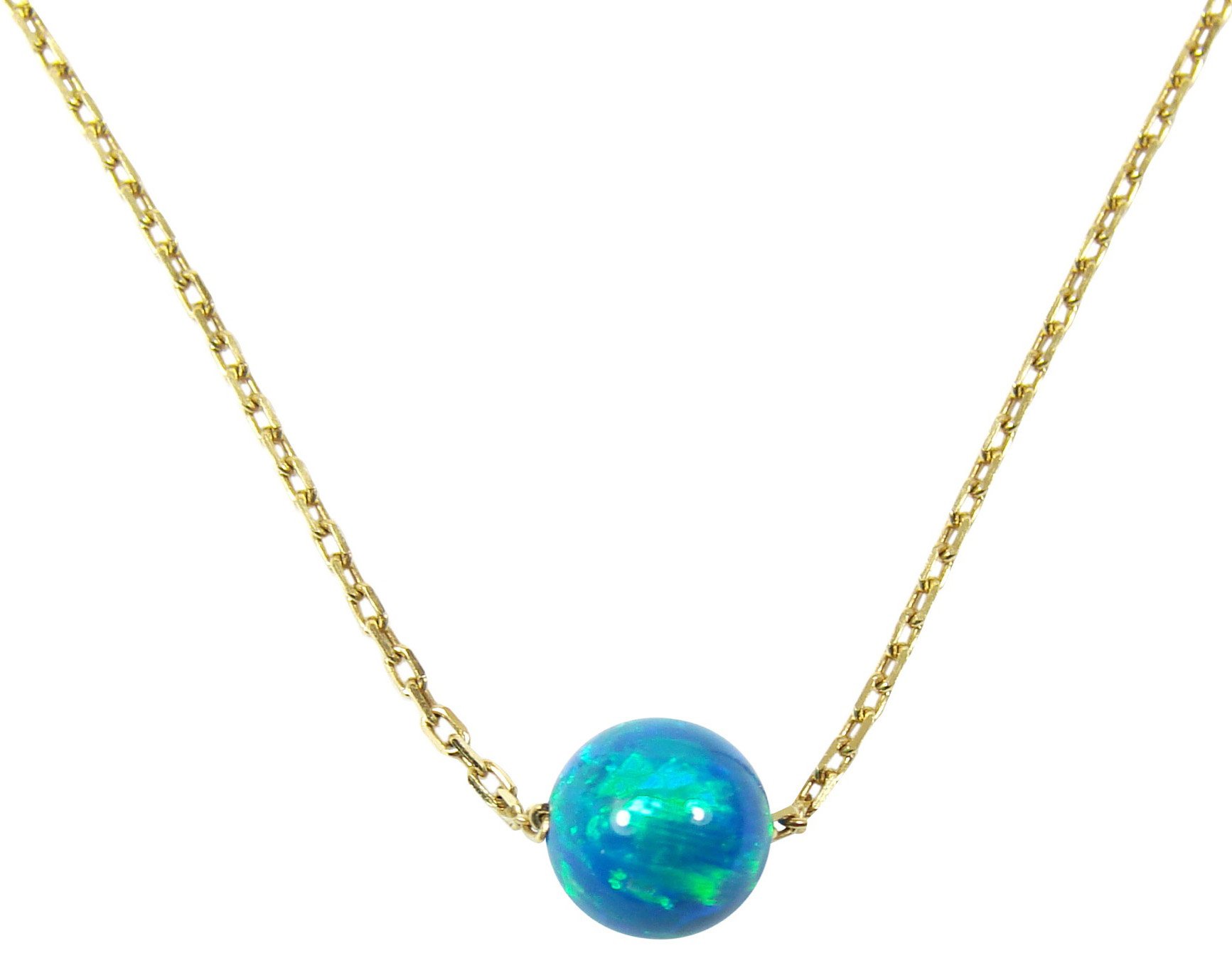 Peacock Blue Opal Ball Gold Plated Sterling Silver Necklace - Dainty Opal Bead Dot Pendant for Women - Perfect for Weddings, Date Nights & Special Occasions