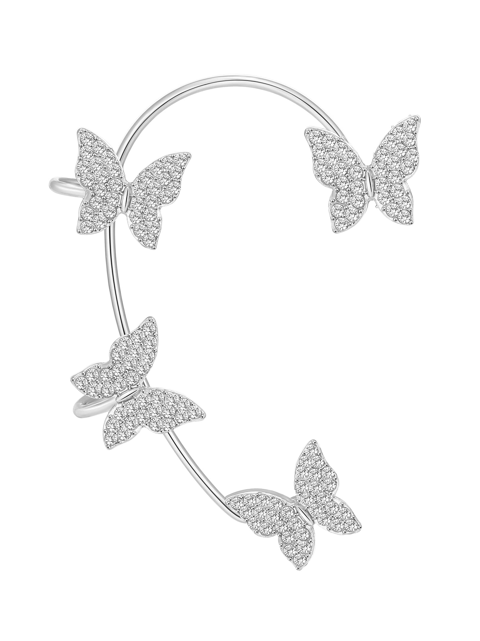 Zircon Butterfly Ear Cuff Earrings for Women - Silver Non-Pierced Clip-On Ear Wraps | Elegant Fashion Jewelry for Parties, Weddings & Everyday Wear