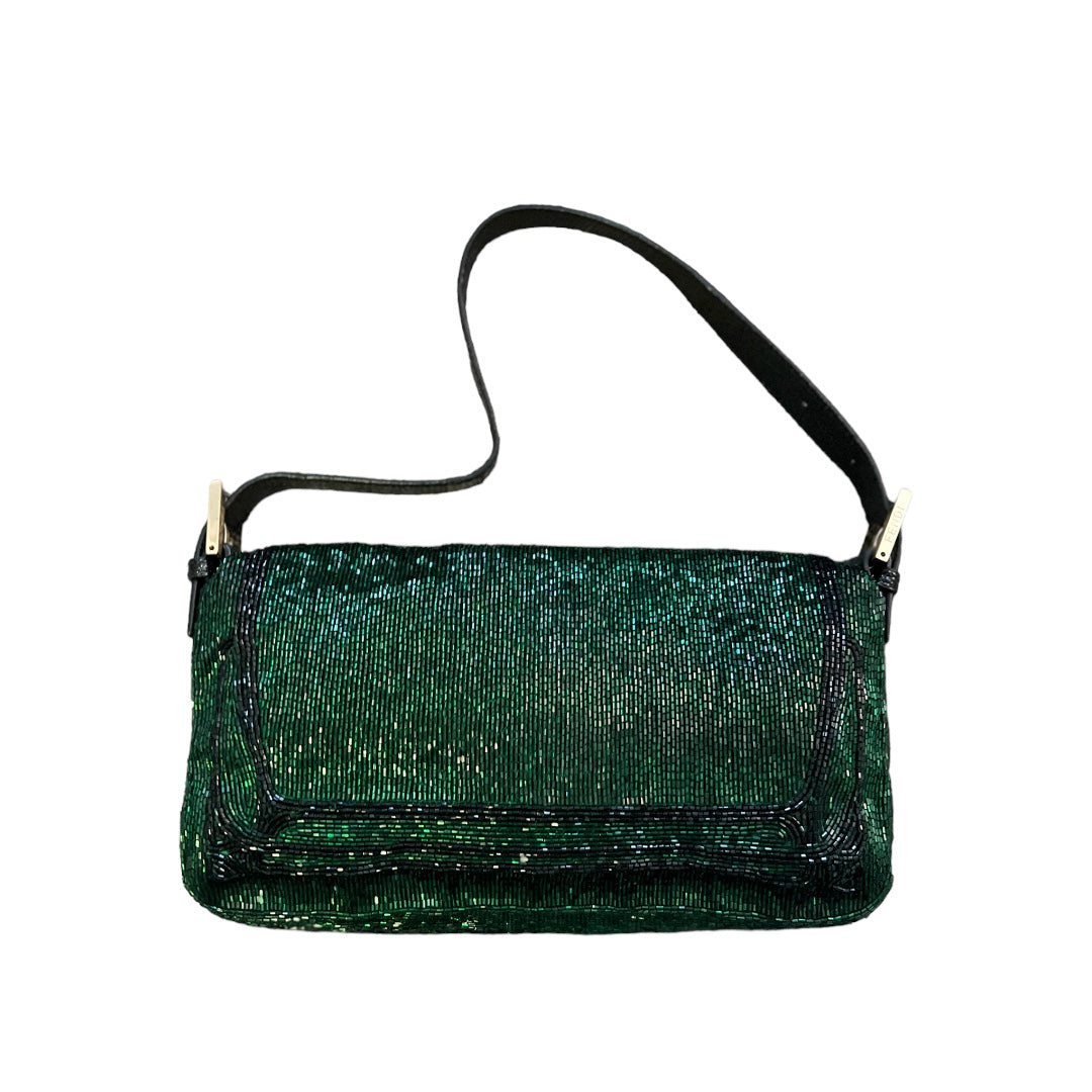 Fendi Green Beaded Baguette Bag - Luxury Designer Crossbody Purse for Women | Perfect for Evening Parties, Weddings & Special Occasions